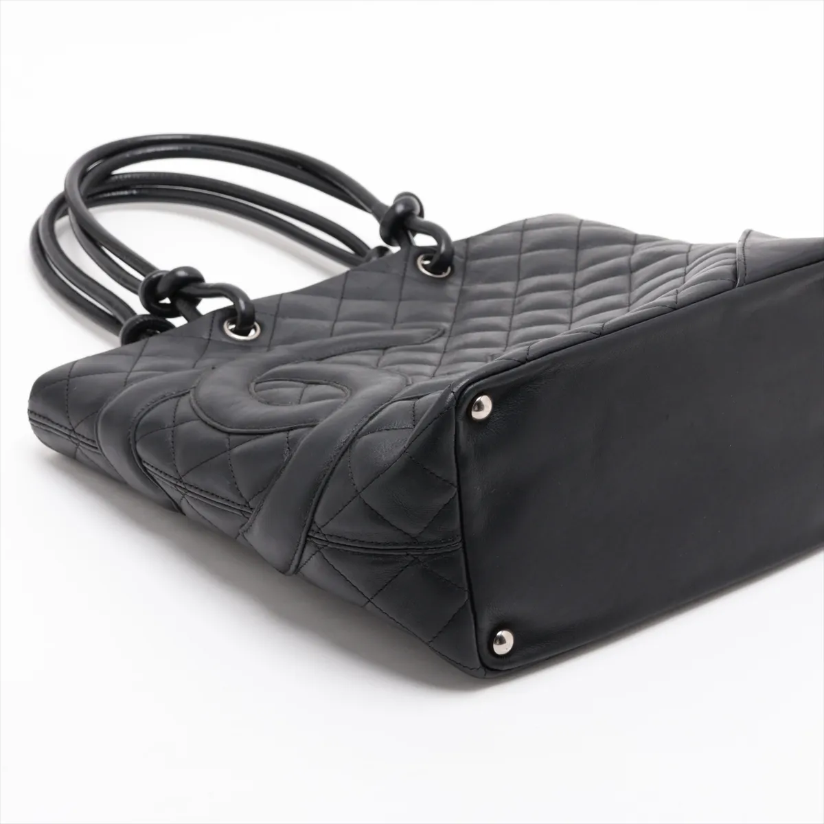Cambon Line Lambskin Tote Bag, Black with Silver Hardware, 8871214 (Serial Number 8) — view 4