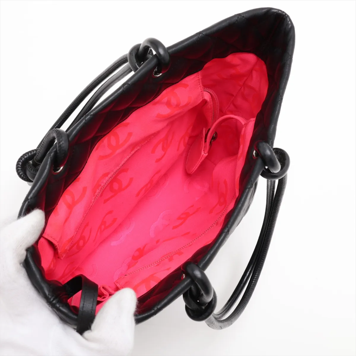 Cambon Line Lambskin Tote Bag, Black with Silver Hardware, 8871214 (Serial Number 8) — view 7