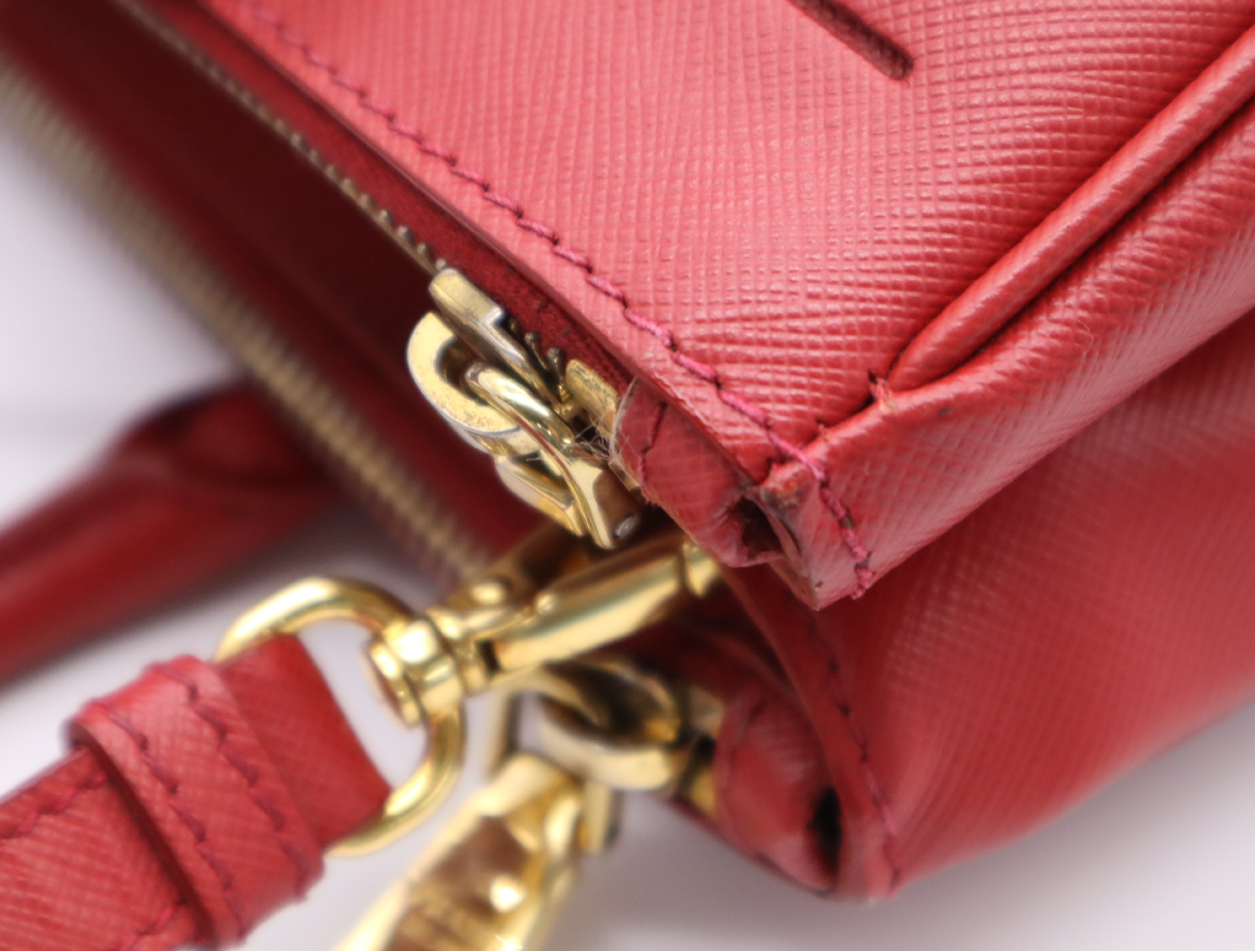 Leather Galleria Handbag, Red, Gold Hardware, with Shoulder Strap and Charm. — view 11