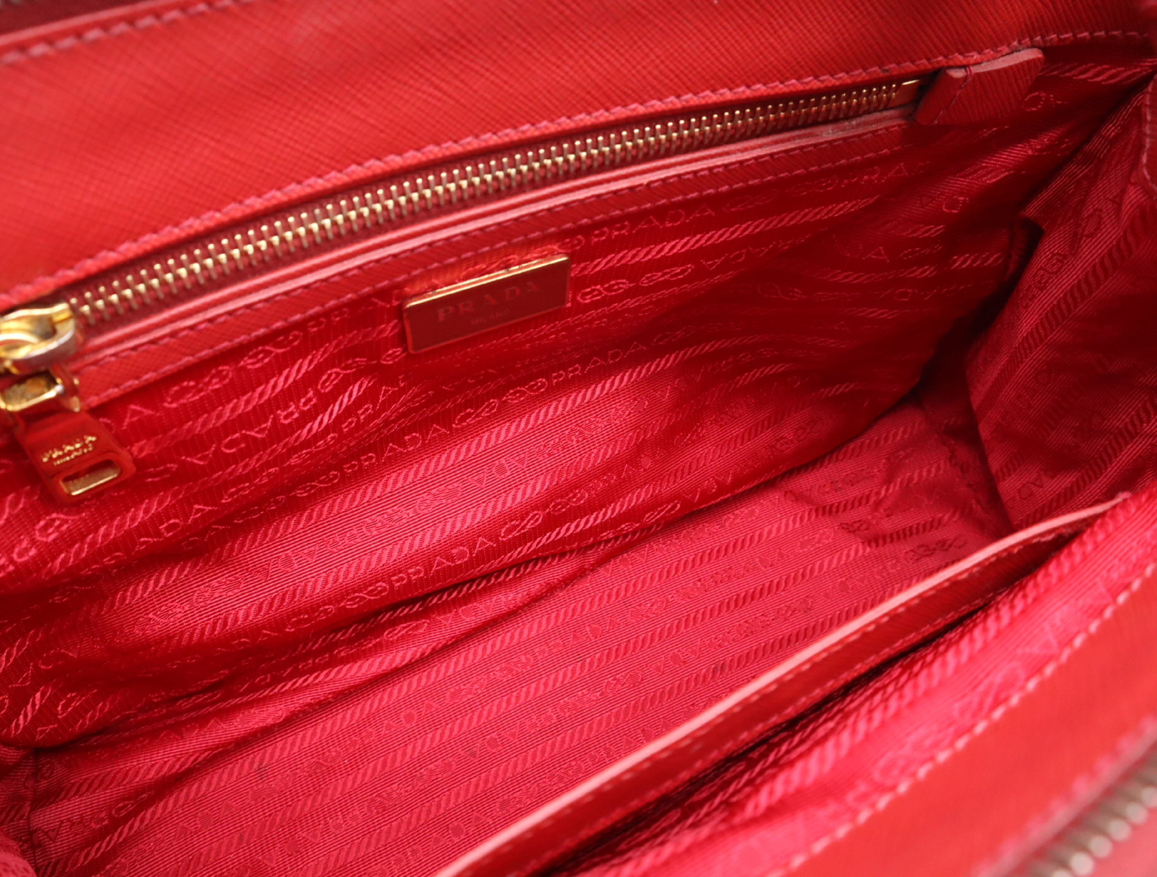 Leather Galleria Handbag, Red, Gold Hardware, with Shoulder Strap and Charm. — view 14
