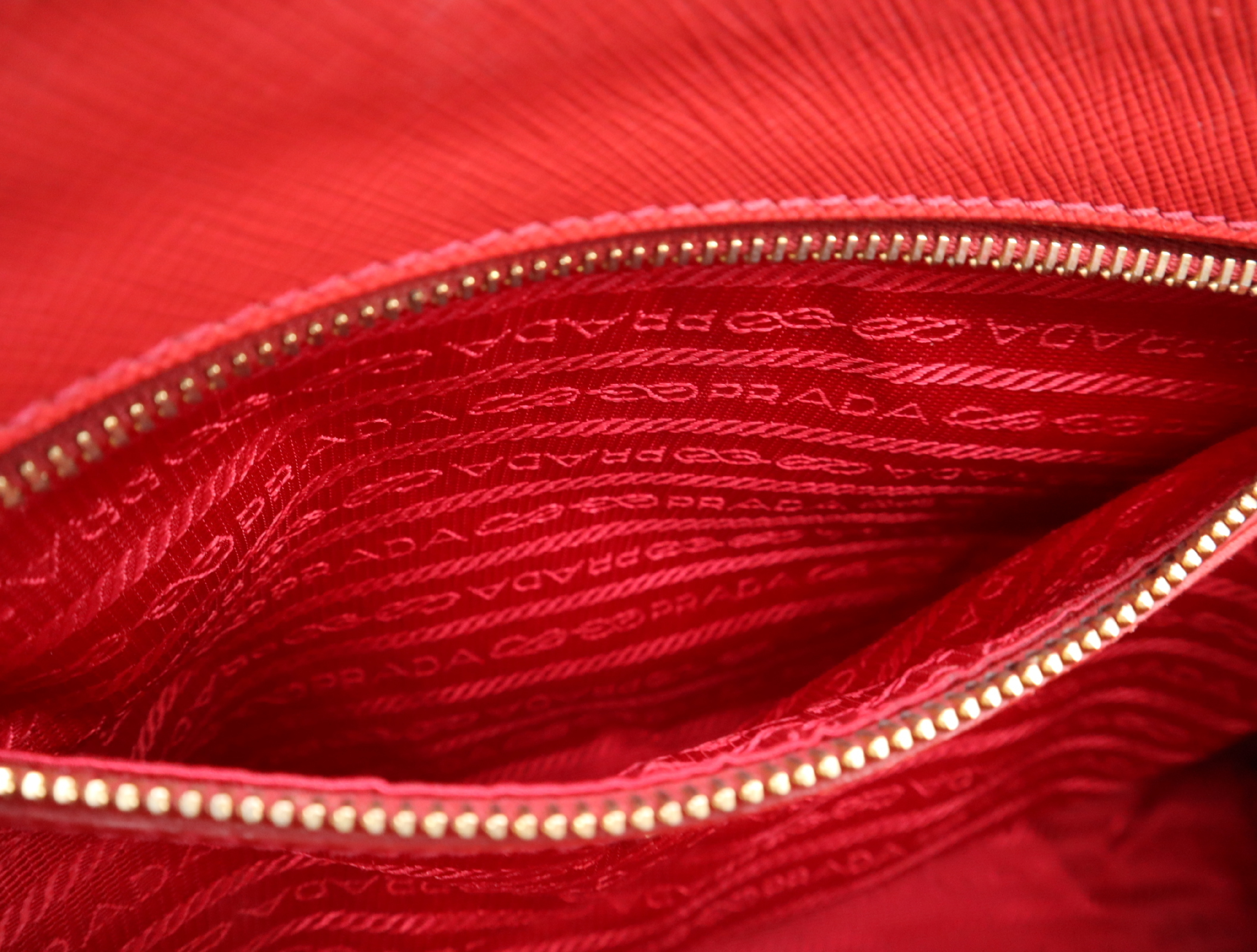 Leather Galleria Handbag, Red, Gold Hardware, with Shoulder Strap and Charm. — view 15