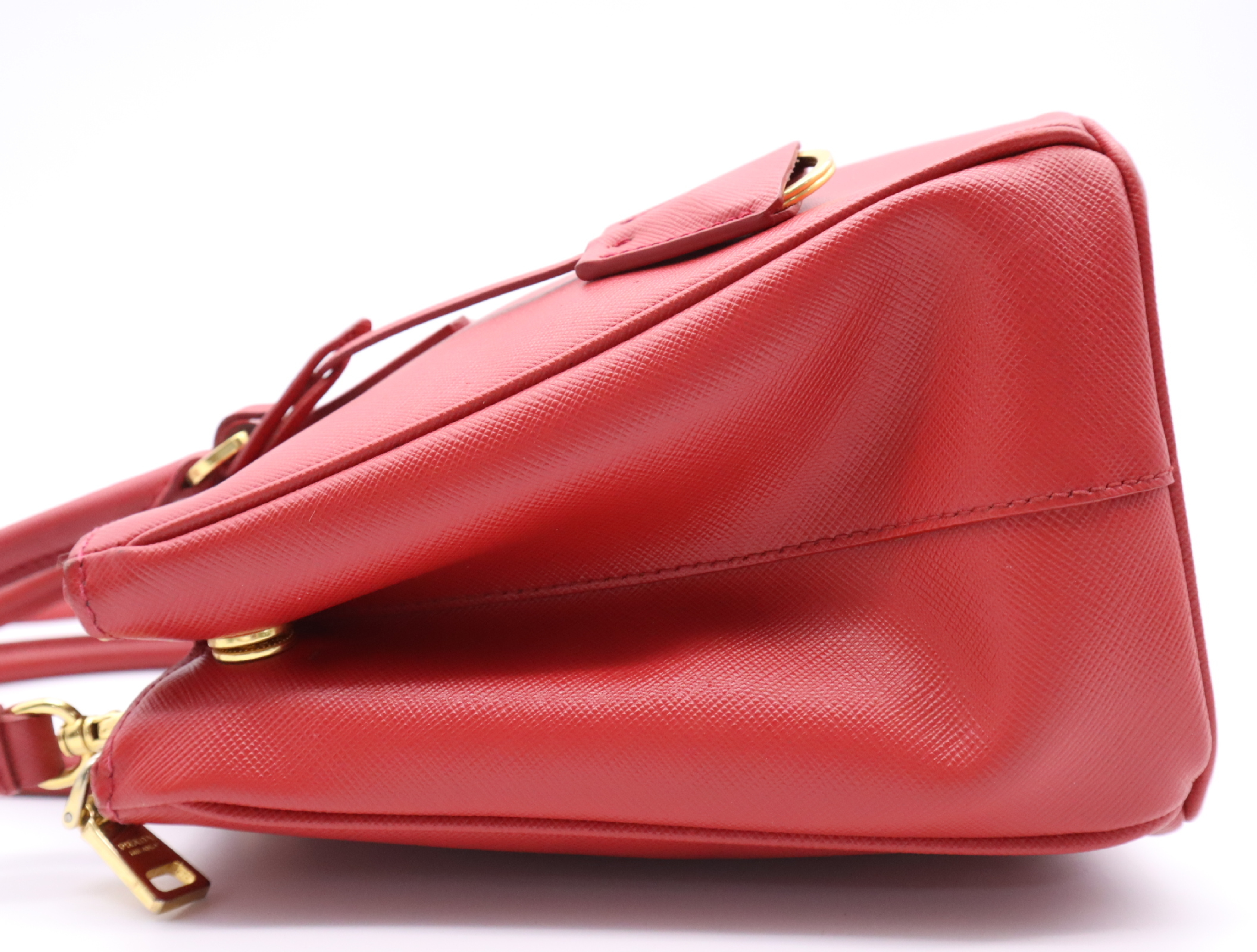 Leather Galleria Handbag, Red, Gold Hardware, with Shoulder Strap and Charm. — view 3