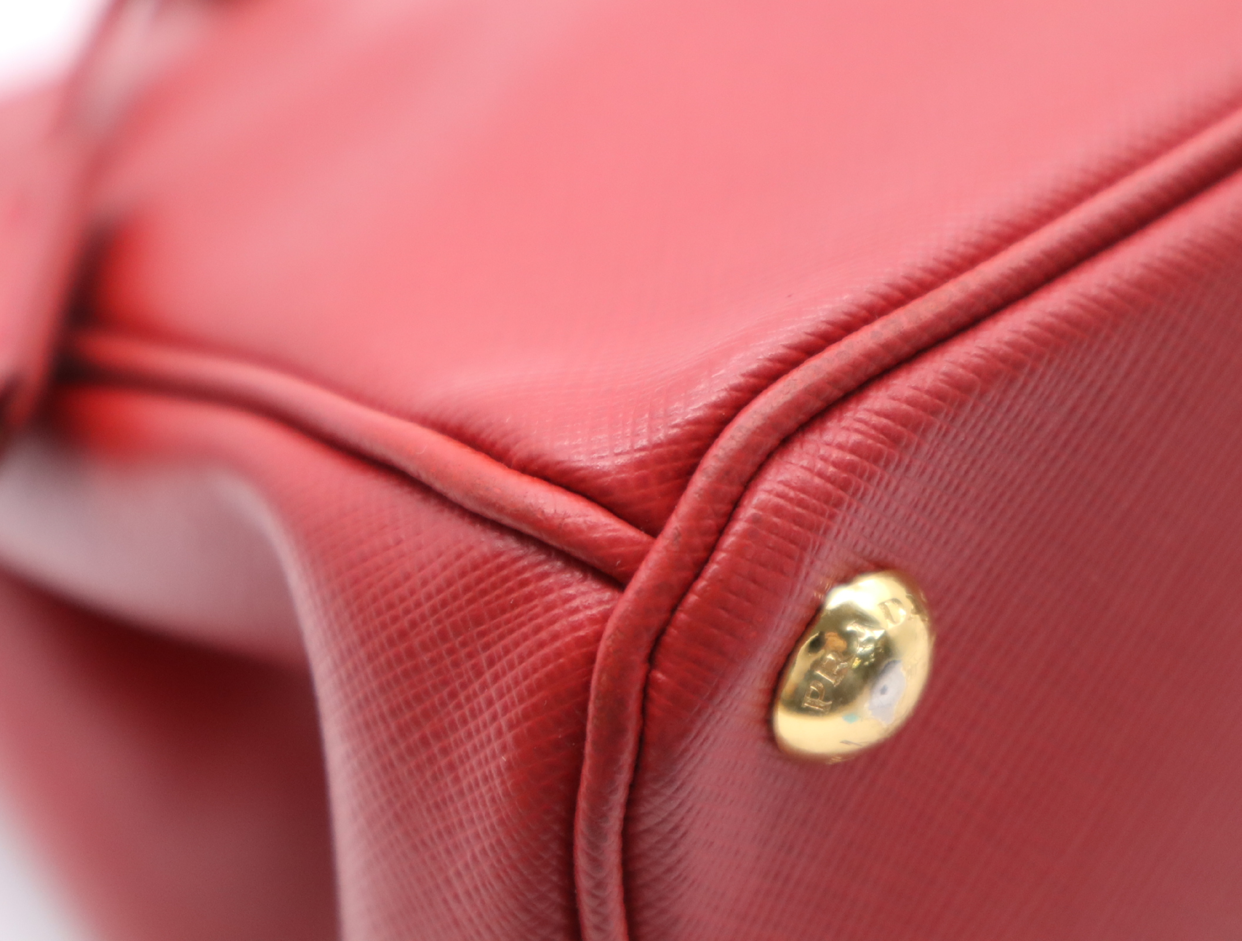 Leather Galleria Handbag, Red, Gold Hardware, with Shoulder Strap and Charm. — view 6