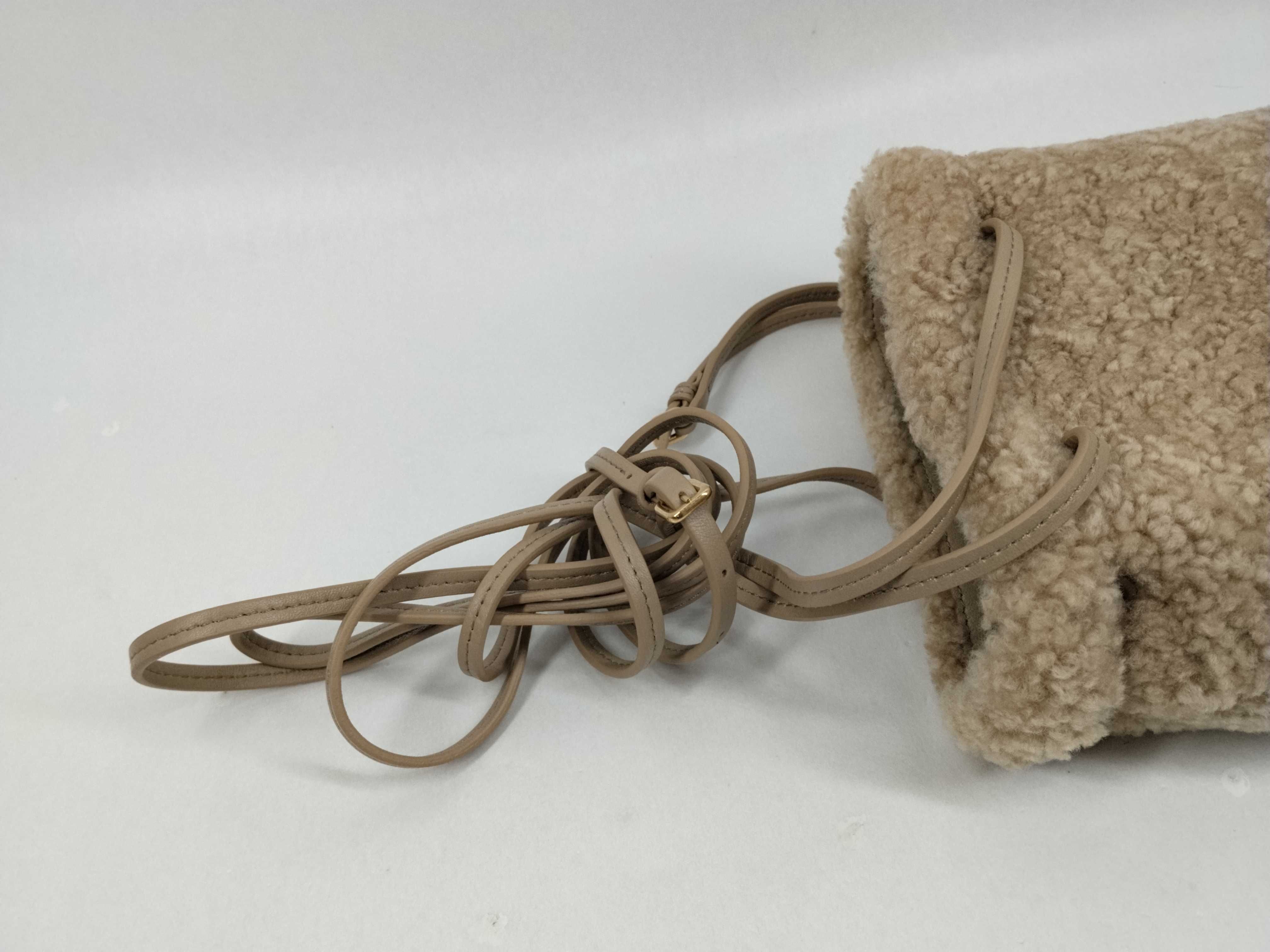 Shearling and Leather Shoulder Bag, Beige, 5NF460 (Shoulder Bag) — view 6