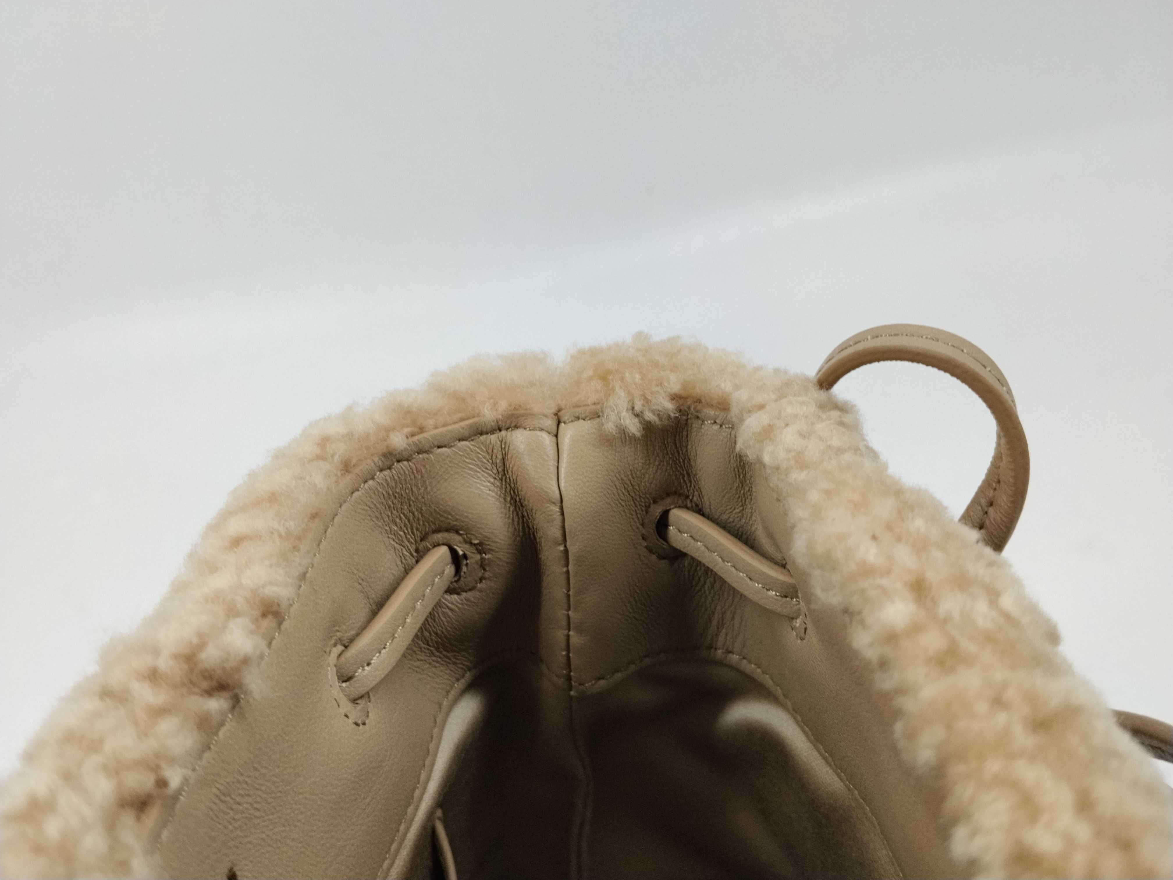 Shearling and Leather Shoulder Bag, Beige, 5NF460 (Shoulder Bag) — view 10