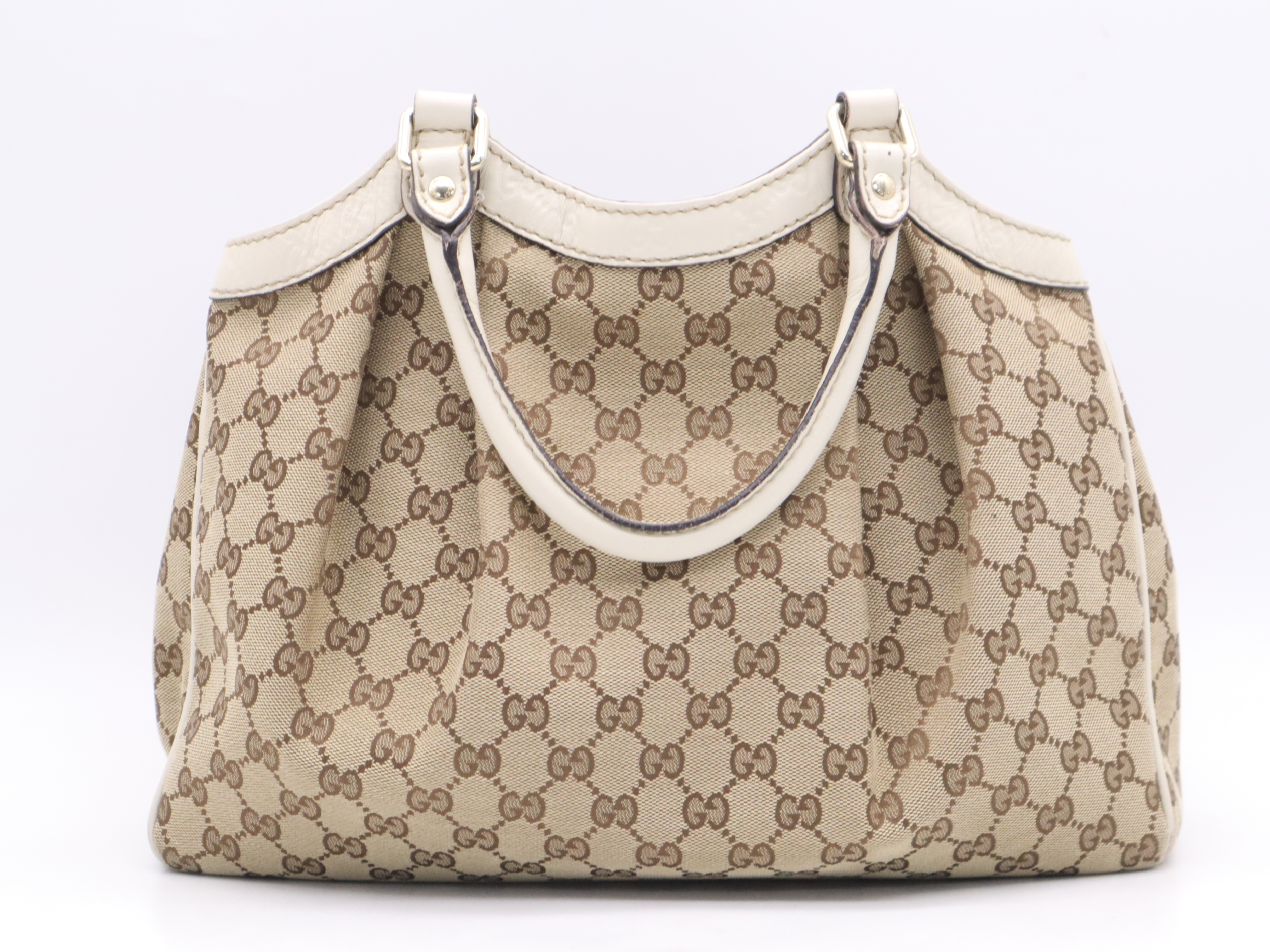 211944 Canvas x Leather GG Canvas Sukey Tote Bag Beige Gold Hardware with Charm — view 2