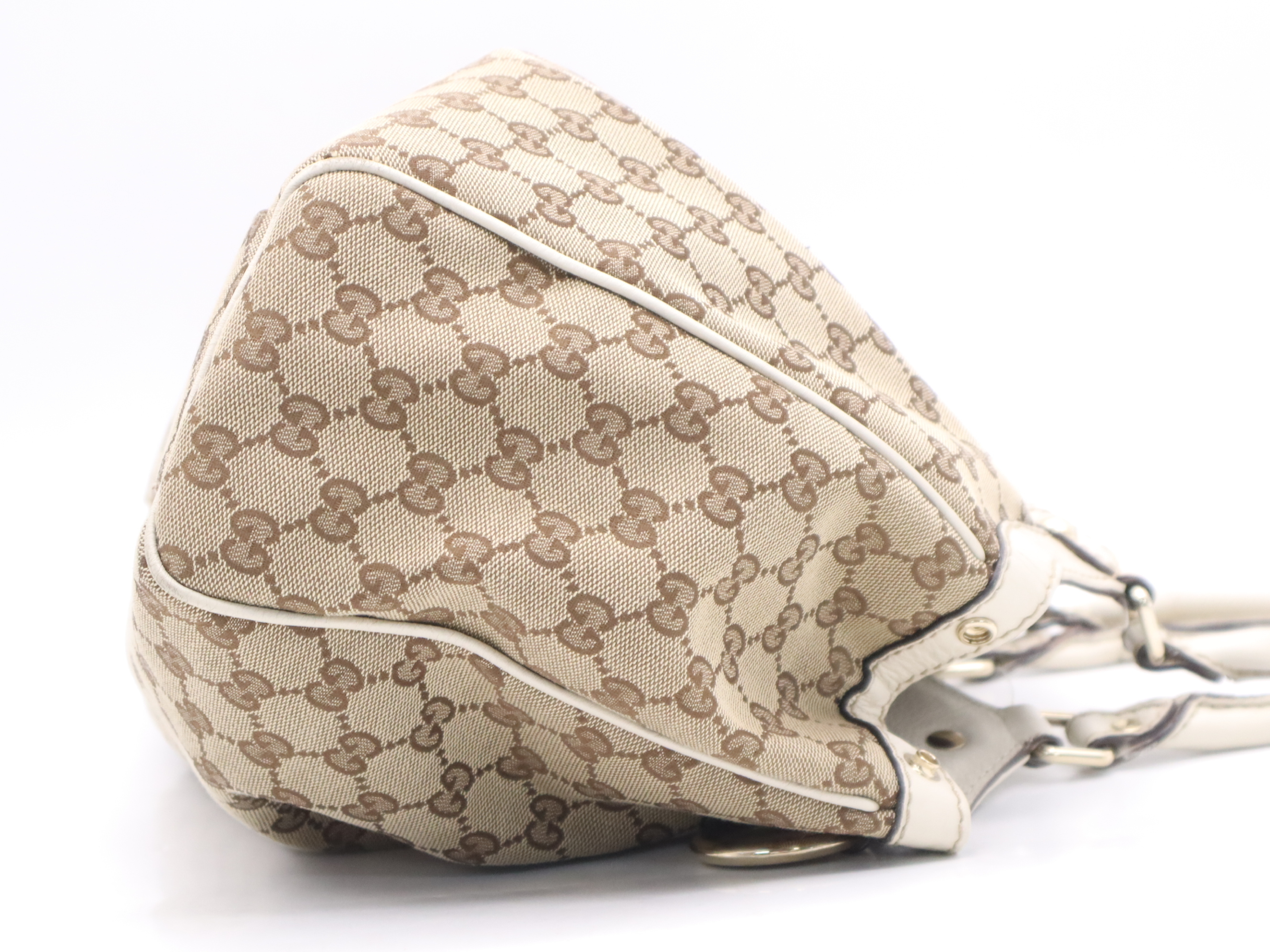 211944 Canvas x Leather GG Canvas Sukey Tote Bag Beige Gold Hardware with Charm — view 5
