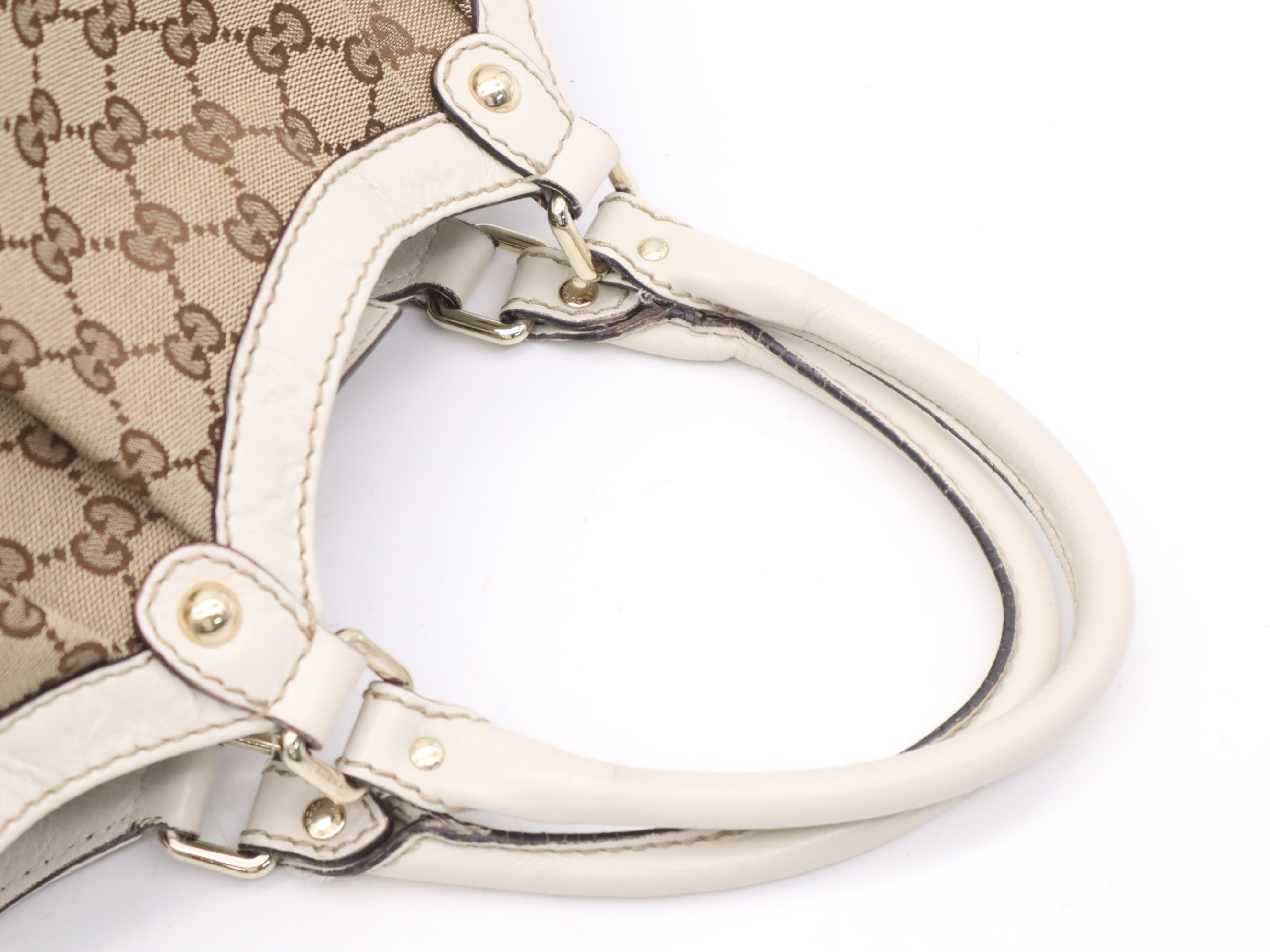 211944 Canvas x Leather GG Canvas Sukey Tote Bag Beige Gold Hardware with Charm — view 6