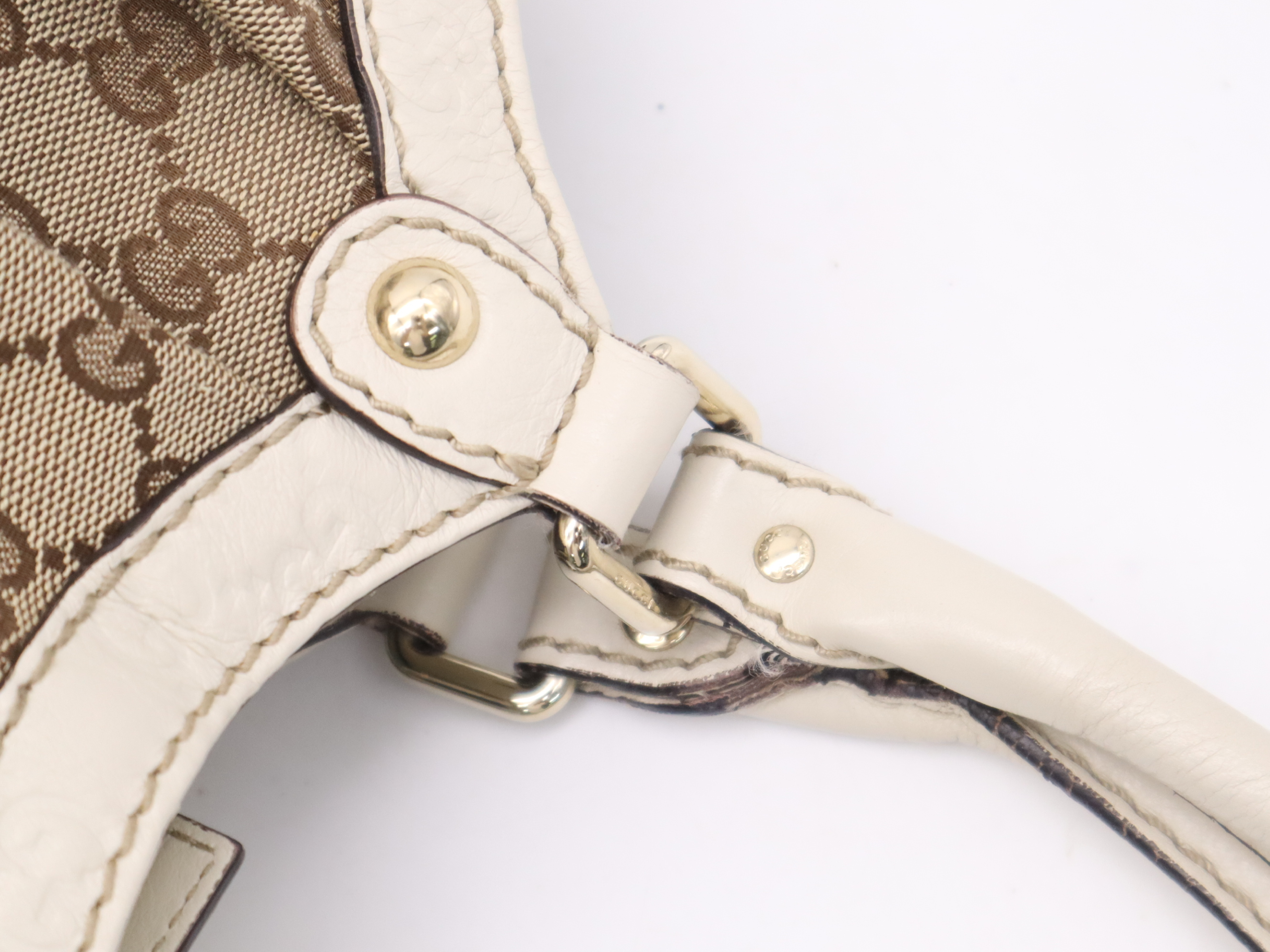 211944 Canvas x Leather GG Canvas Sukey Tote Bag Beige Gold Hardware with Charm — view 8
