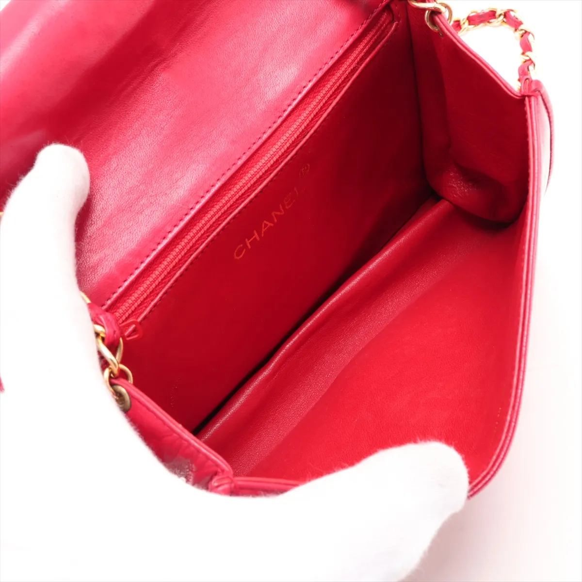 Matelassé Lambskin Chain Shoulder Bag, Red with Gold Hardware, Item No. 10686390 — view 6