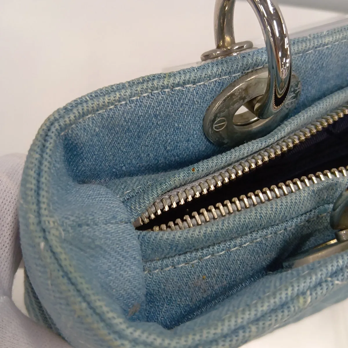 Lady Dior Cannage Denim x Plastic Handbag, Blue — view 11