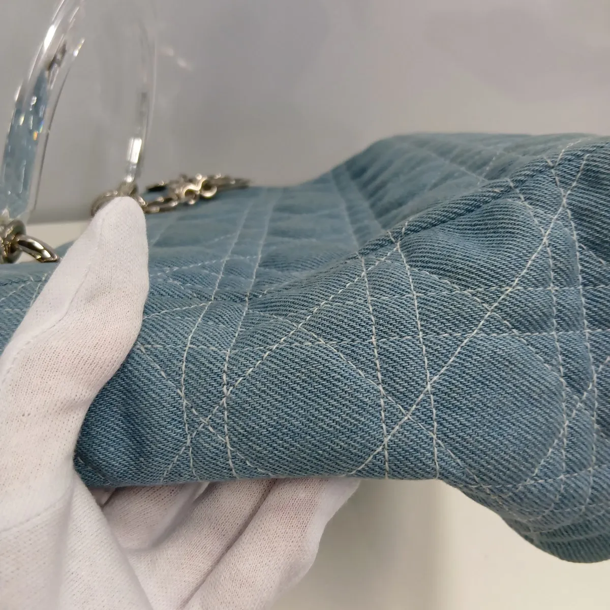 Lady Dior Cannage Denim x Plastic Handbag, Blue — view 13