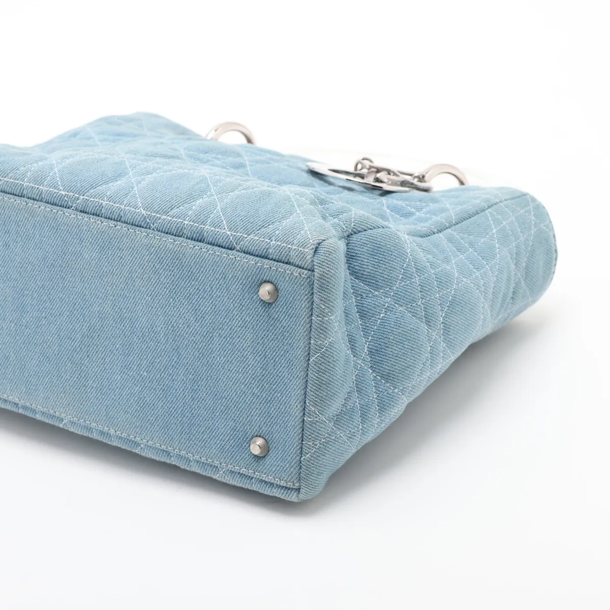 Lady Dior Cannage Denim x Plastic Handbag, Blue — view 3