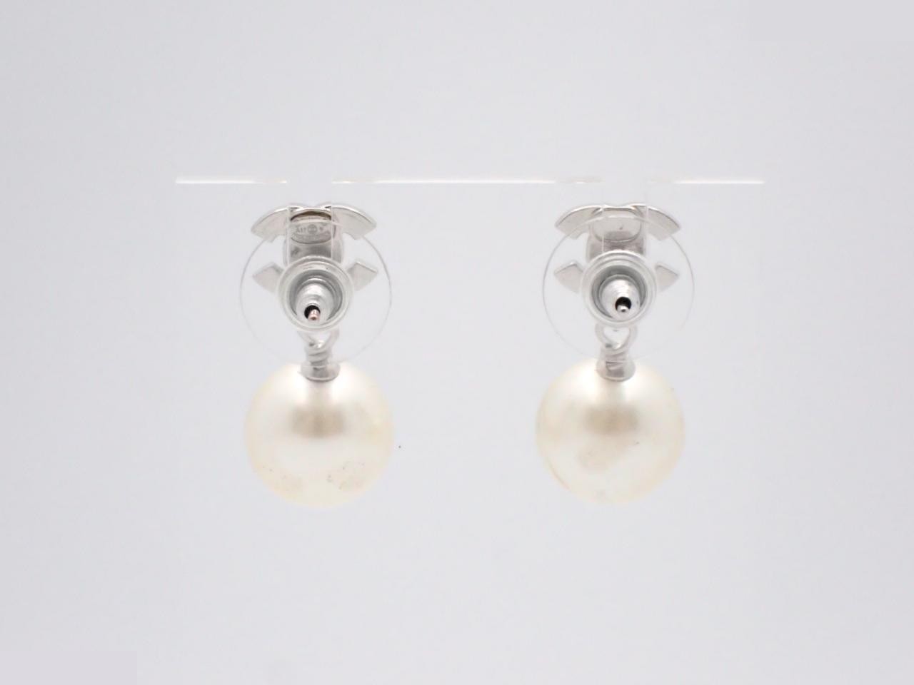 earrings, A17V, Coco Mark design, rhinestones, pearls, 2.8cm in height. — view 2