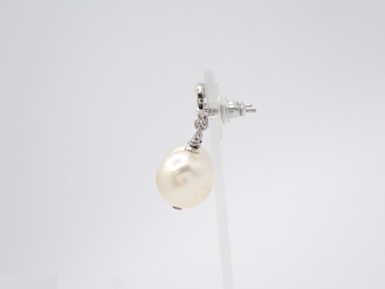 earrings, A17V, Coco Mark design, rhinestones, pearls, 2.8cm in height. — view 3