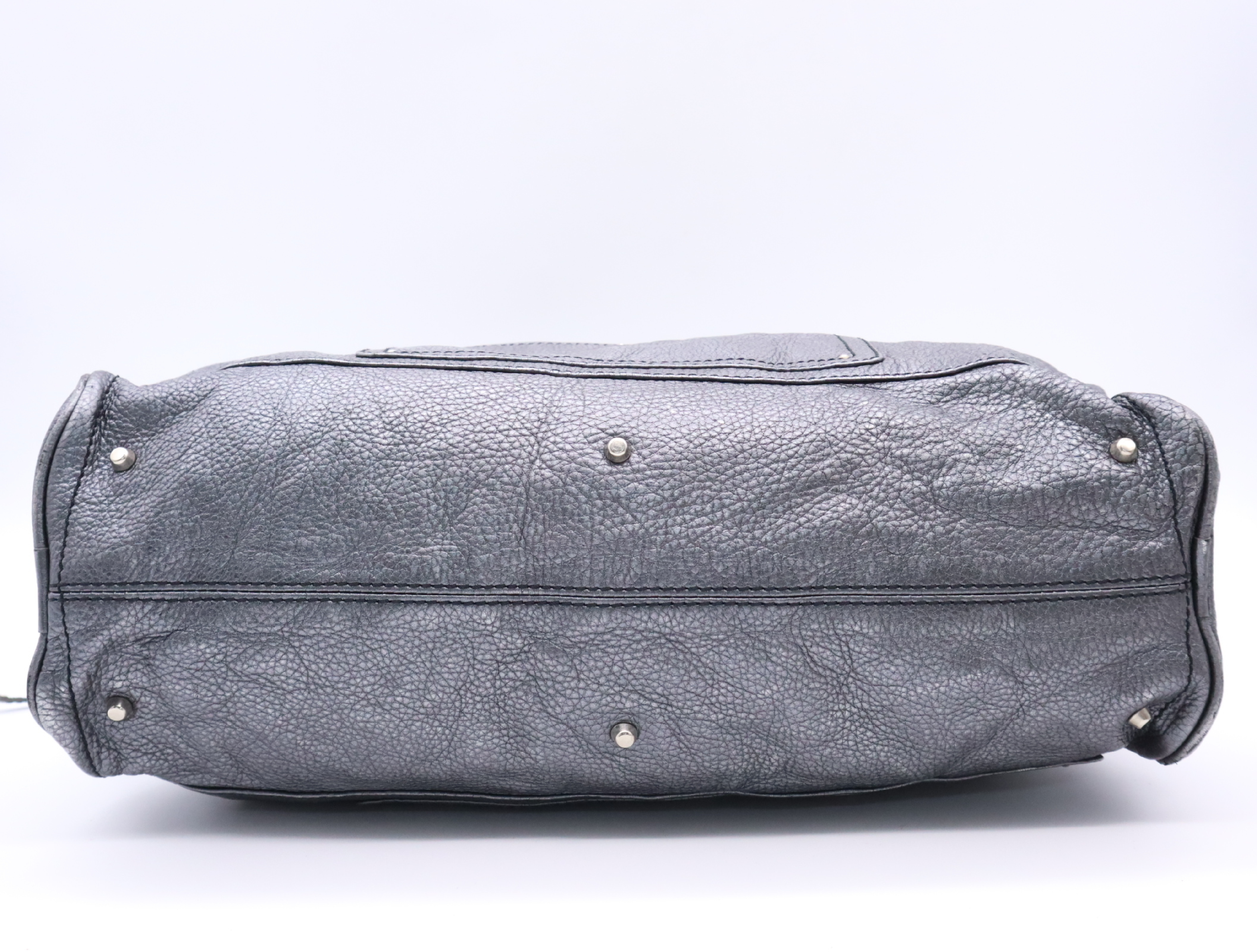 Leather Paddington Tote Bag with Key, Gray Handbag — view 4