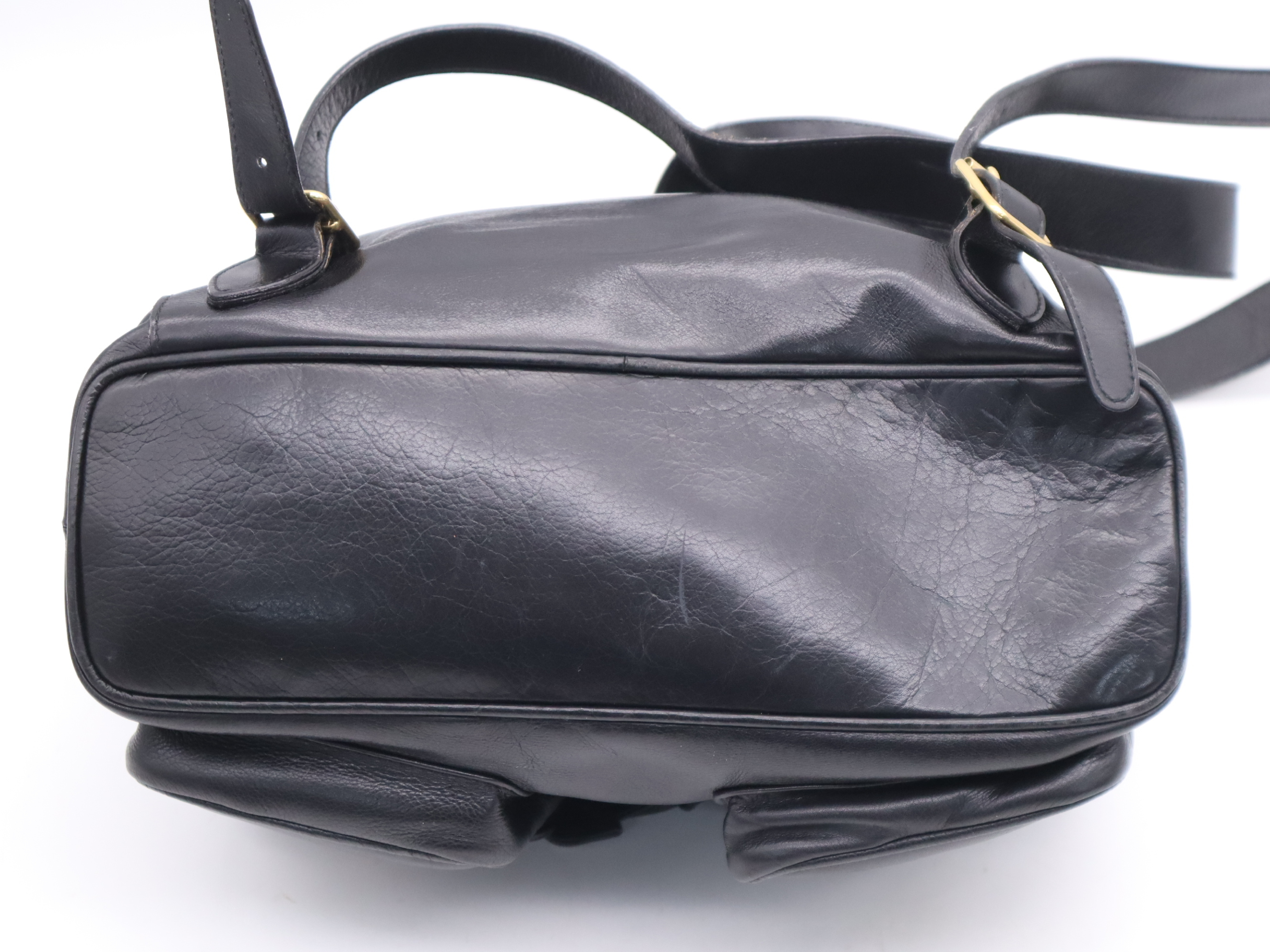 003-2058-0016 Leather Bamboo Backpack, Black with Gold Hardware — view 4