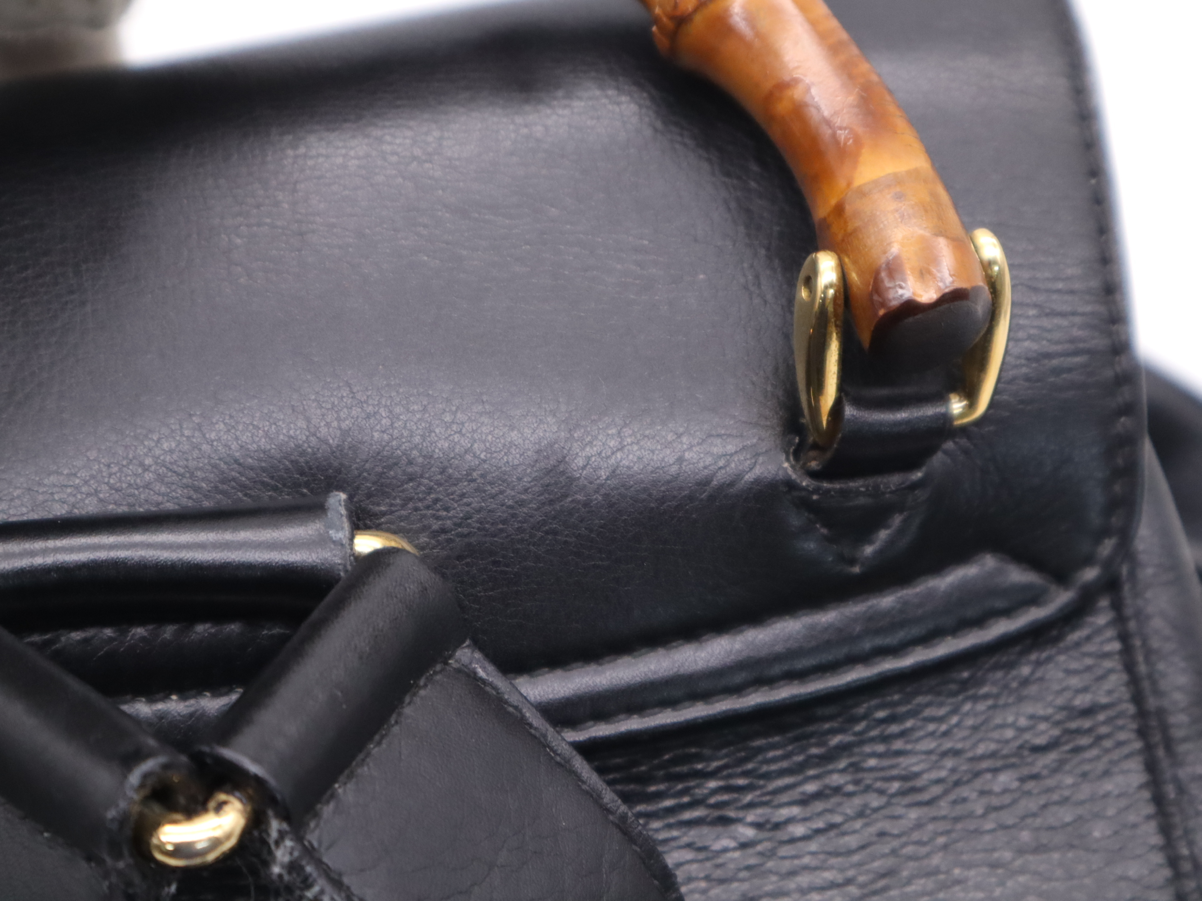 003-2058-0016 Leather Bamboo Backpack, Black with Gold Hardware — view 8