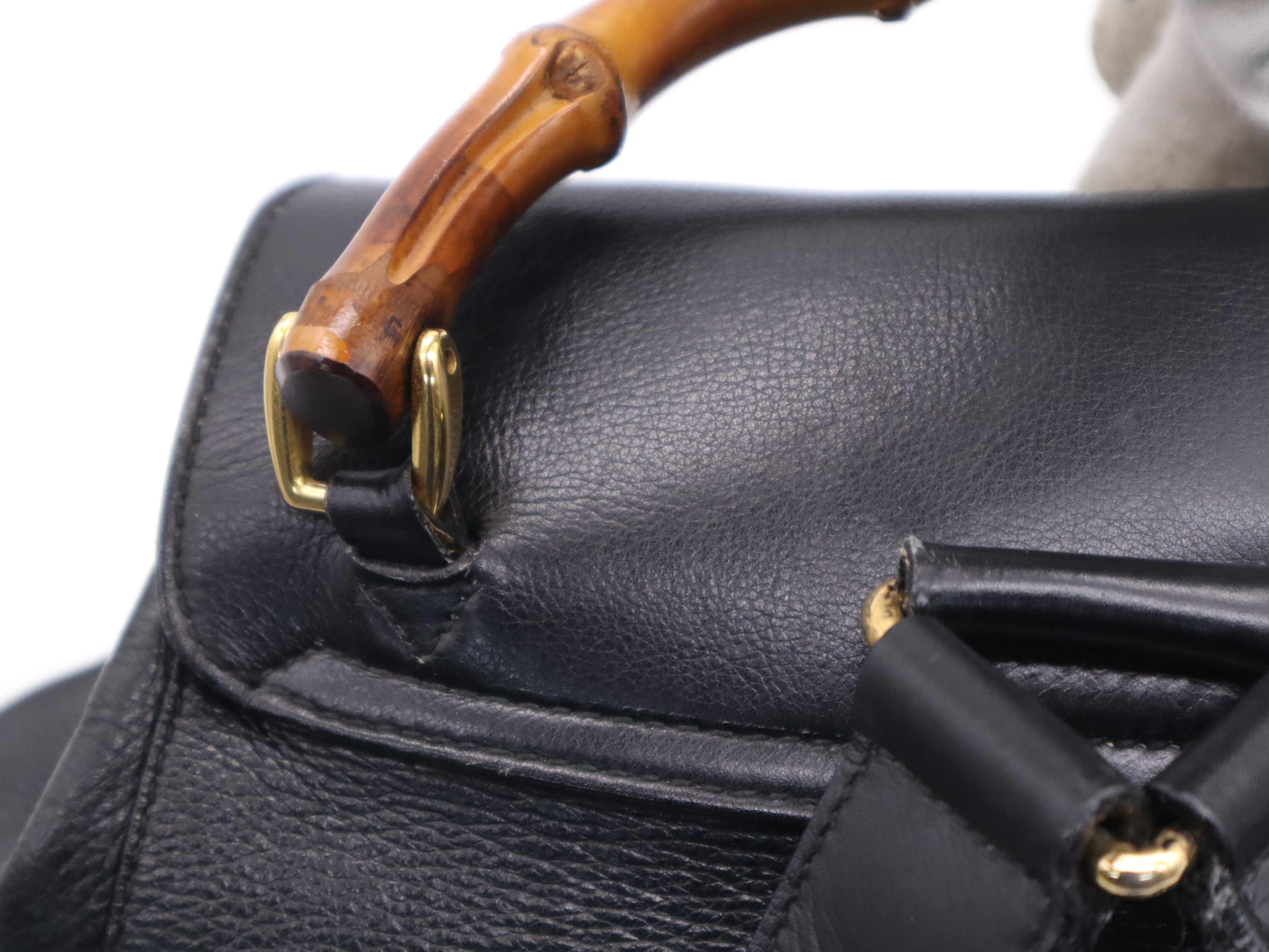 003-2058-0016 Leather Bamboo Backpack, Black with Gold Hardware — view 9