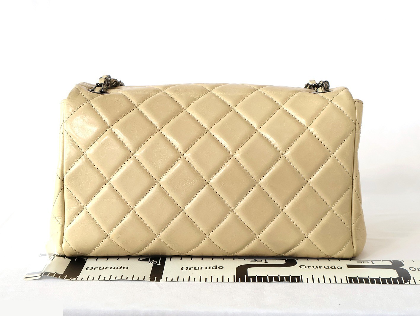 Matelassé Vintage Calfskin Chain Shoulder Bag, Beige — view 2
