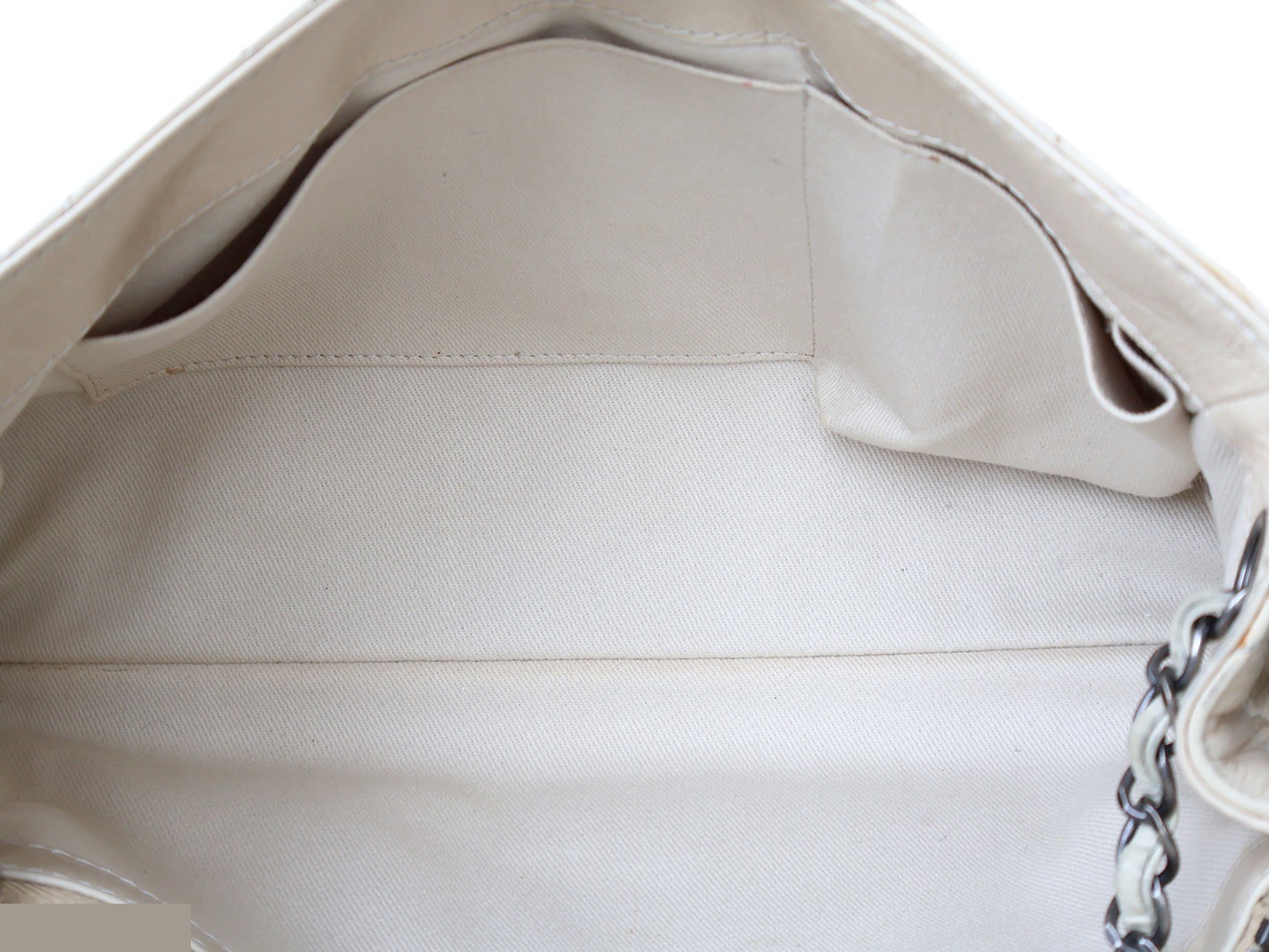 Matelassé Vintage Calfskin Chain Shoulder Bag, Beige — view 11