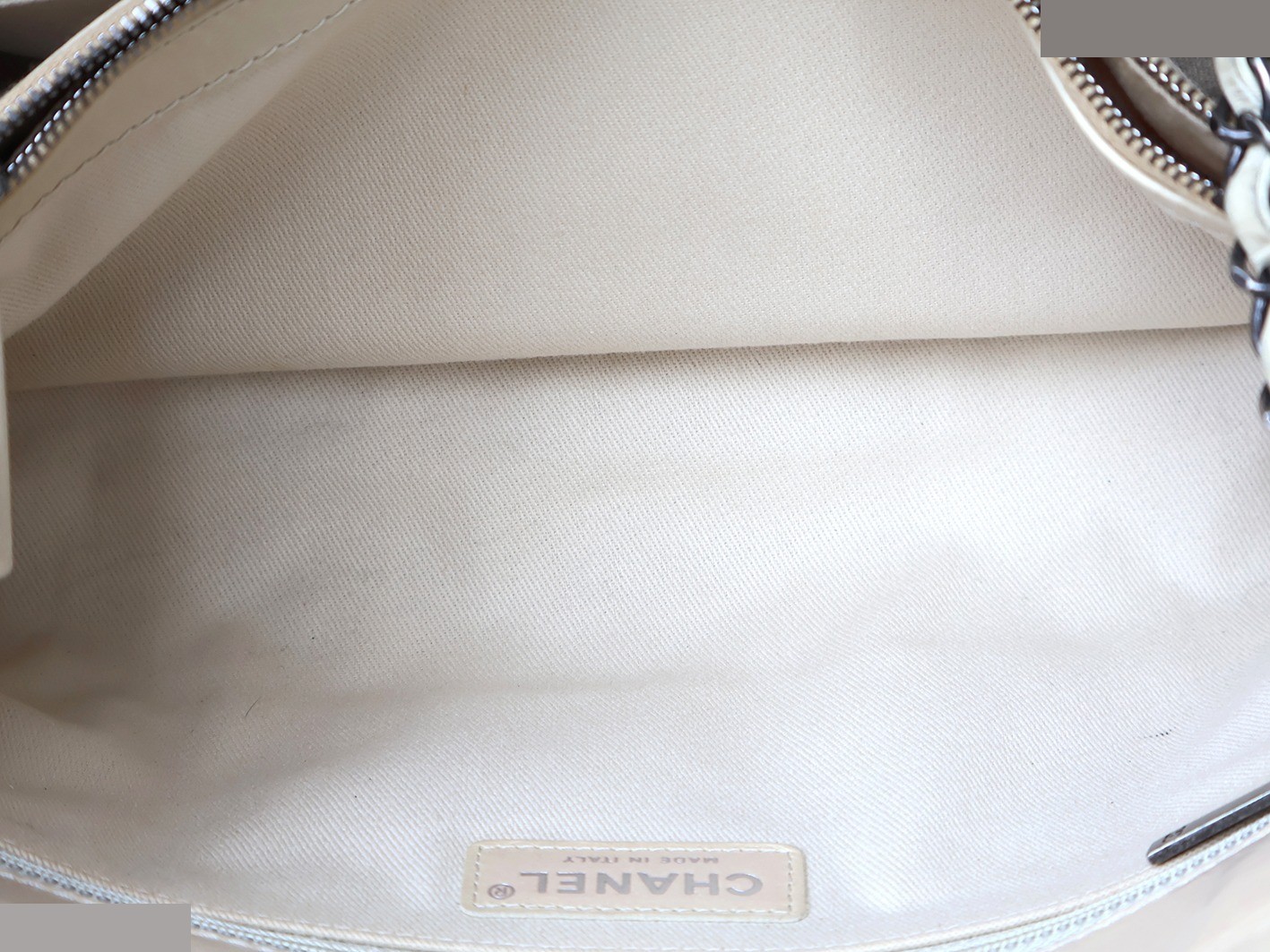 Matelassé Vintage Calfskin Chain Shoulder Bag, Beige — view 12