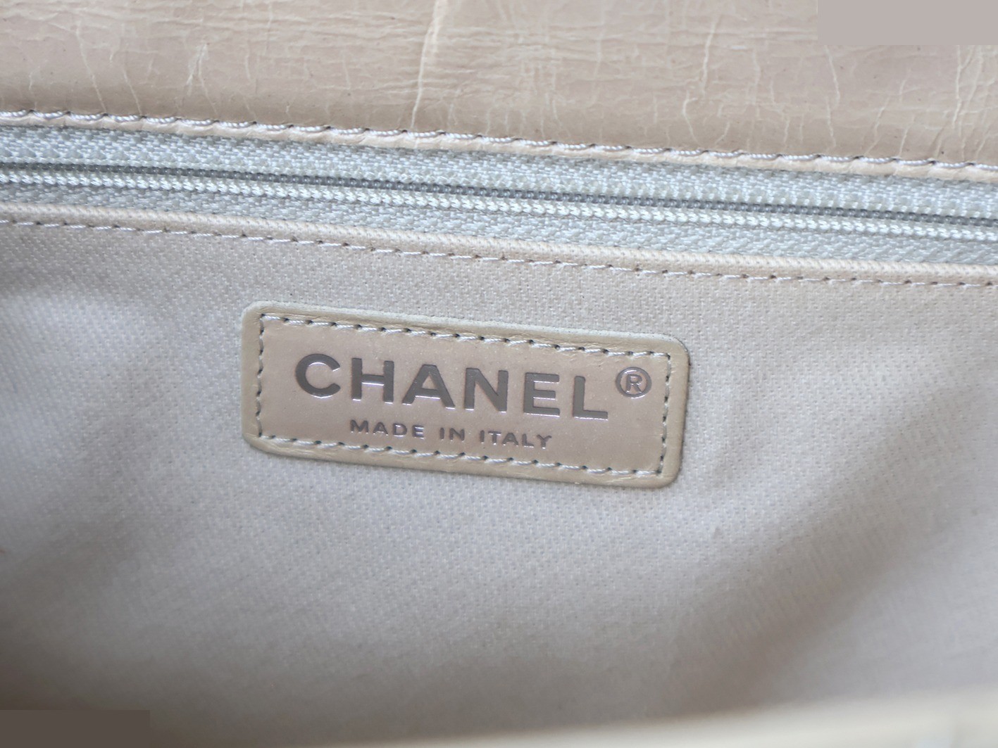 Matelassé Vintage Calfskin Chain Shoulder Bag, Beige — view 10