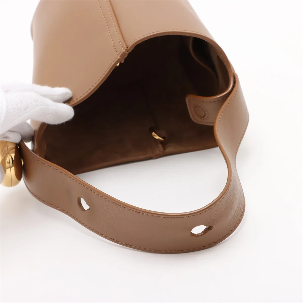 Anagram Pebble Bucket Mini Leather 2-Way Handbag, Brown — view 5