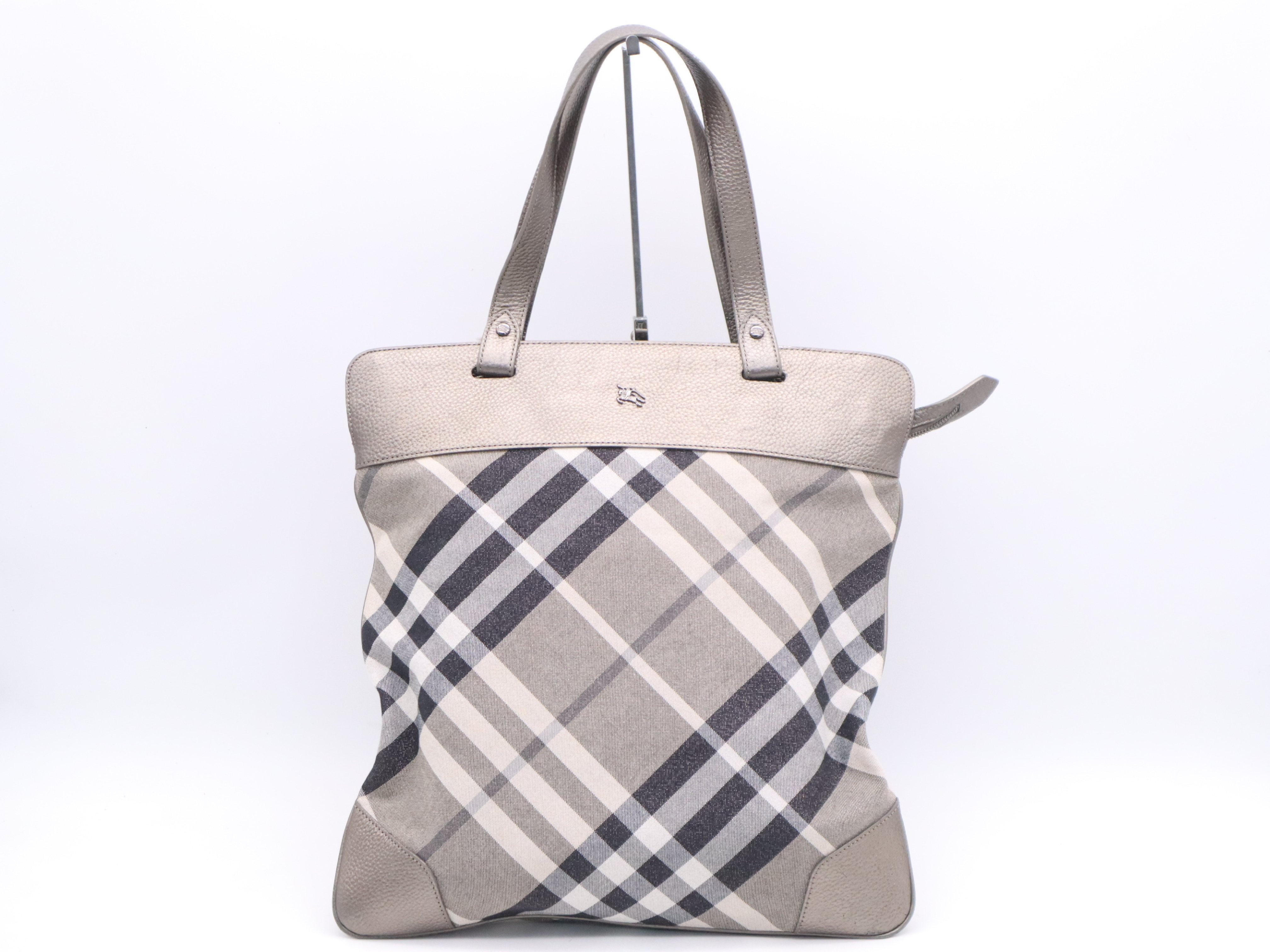 Canvas x Leather Nova Check Tote Bag, Gray Tote Bag