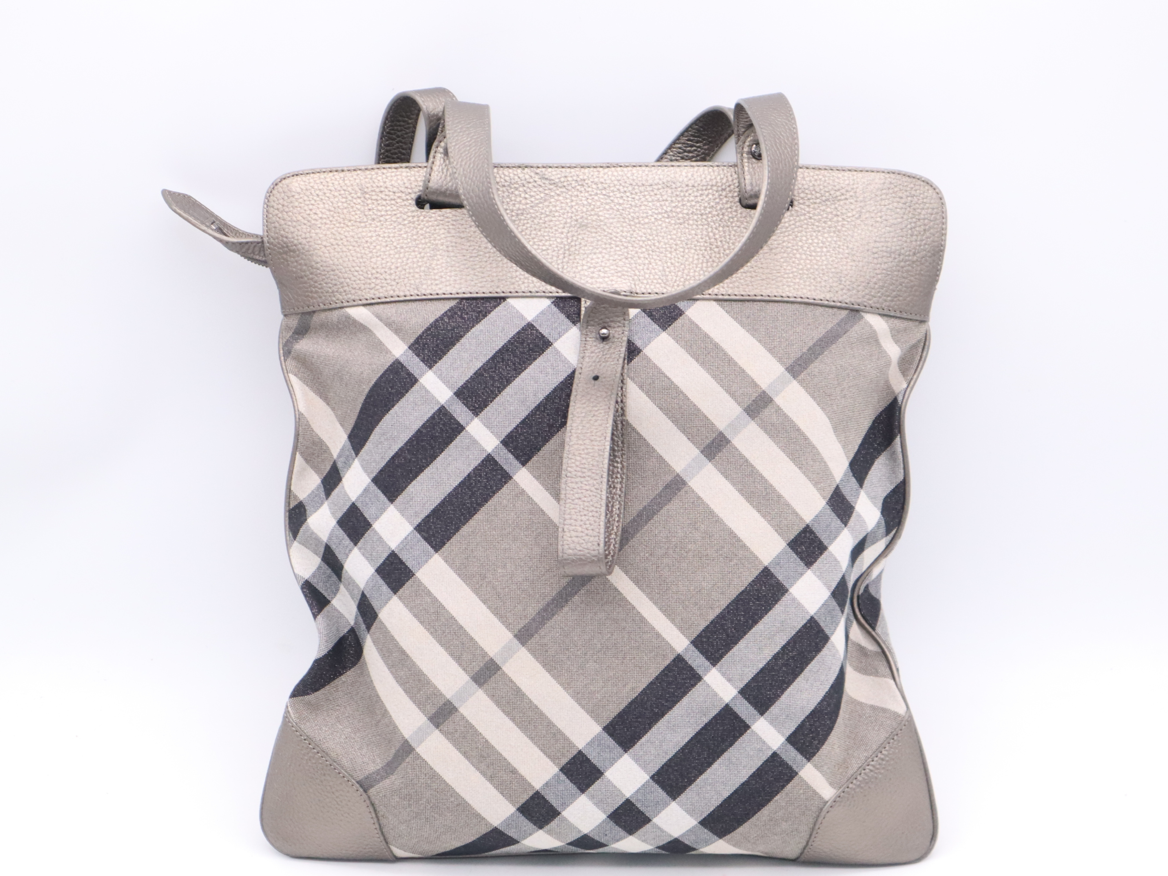 Canvas x Leather Nova Check Tote Bag, Gray Tote Bag — view 2