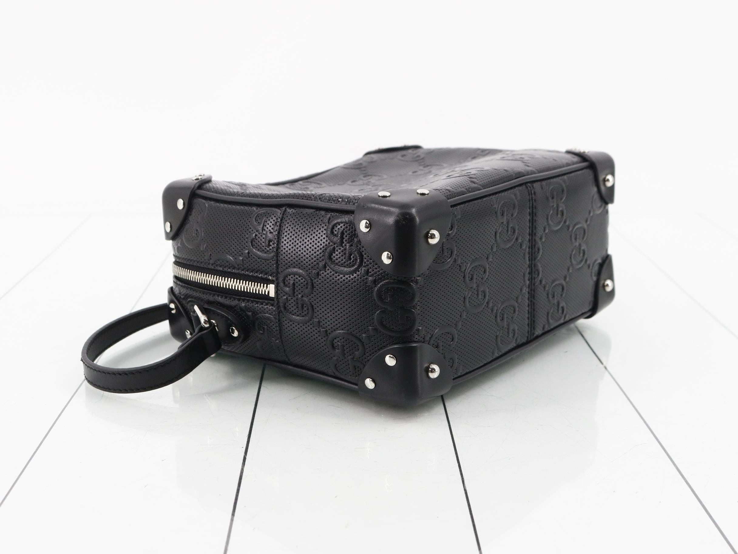 GG Embossed Soft Trunk Shoulder Bag, Black — view 5