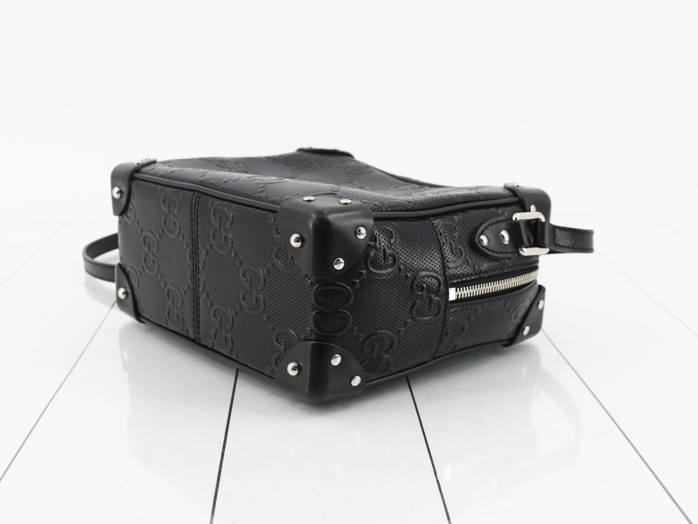 GG Embossed Soft Trunk Shoulder Bag, Black — view 6