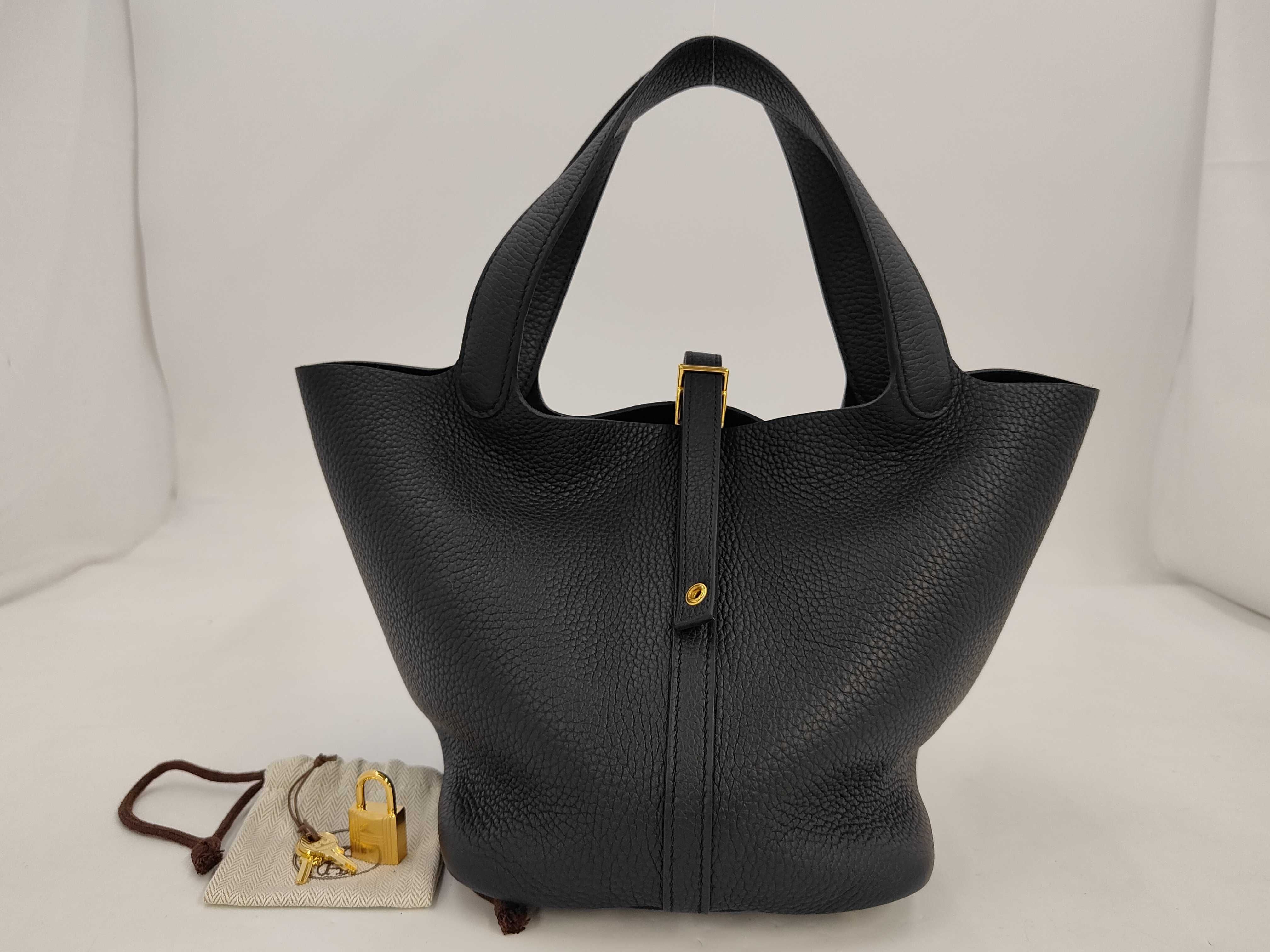Picotin 2161 Taurillon Leather, Black, Gold Hardware, Z Stamp, Handbag