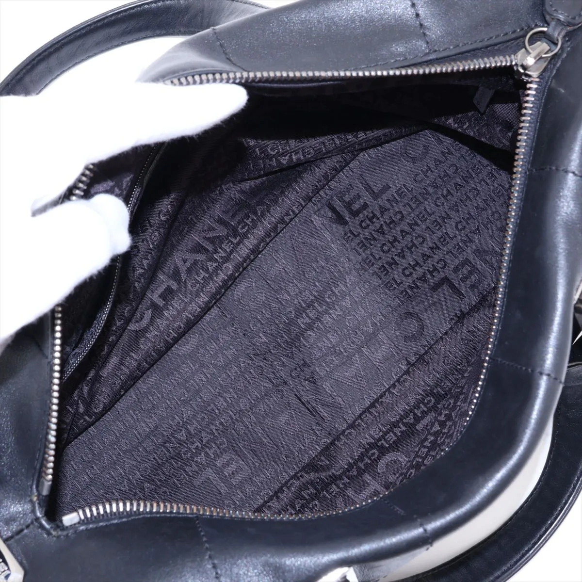 Chocolate Bar Leather Handbag, Black with Silver Hardware, Item No. 7648273 (Serial No. 7) — view 7