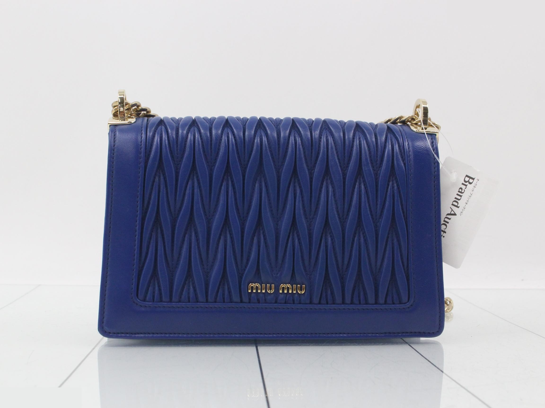 Matelassé Leather Chain Shoulder Bag, Blue — view 2