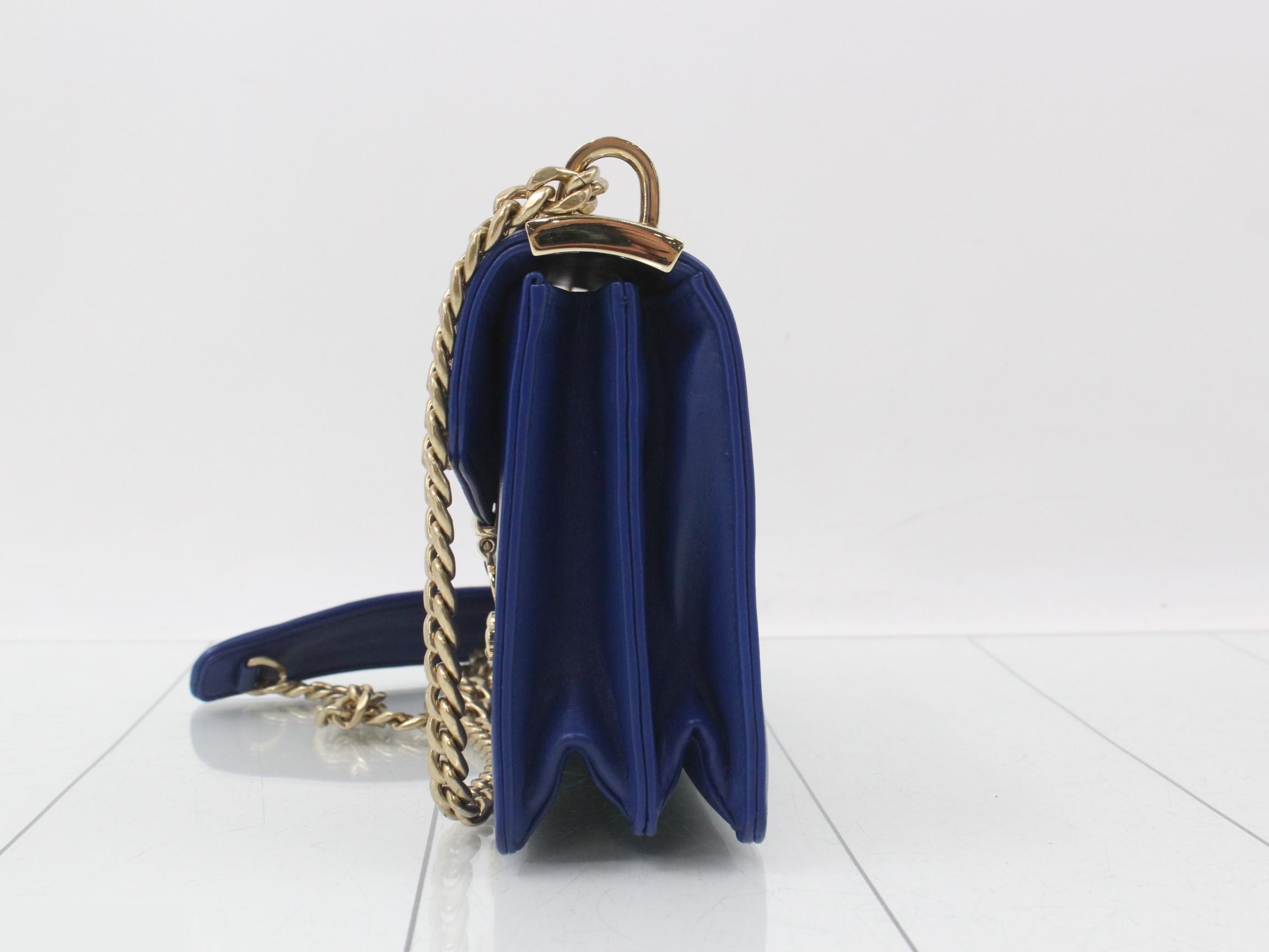 Matelassé Leather Chain Shoulder Bag, Blue — view 3