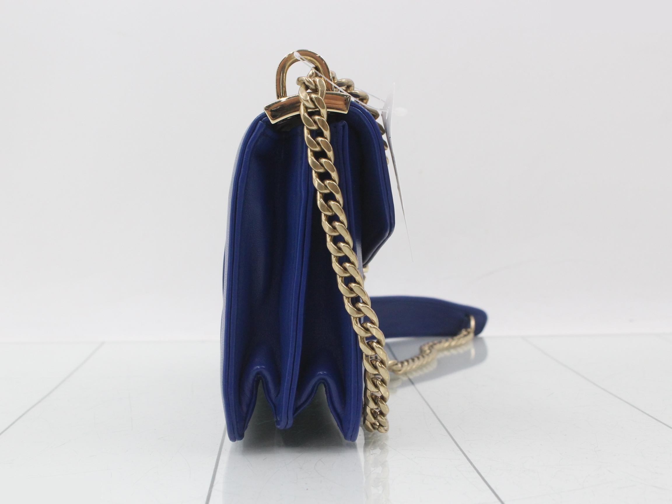 Matelassé Leather Chain Shoulder Bag, Blue — view 4