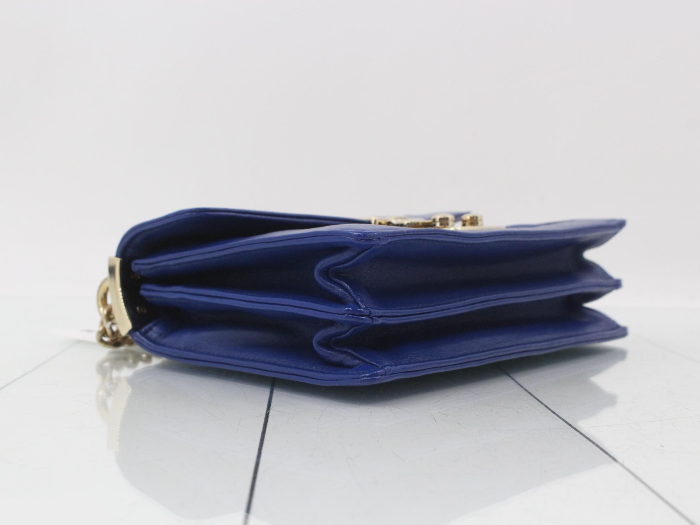 Matelassé Leather Chain Shoulder Bag, Blue — view 5