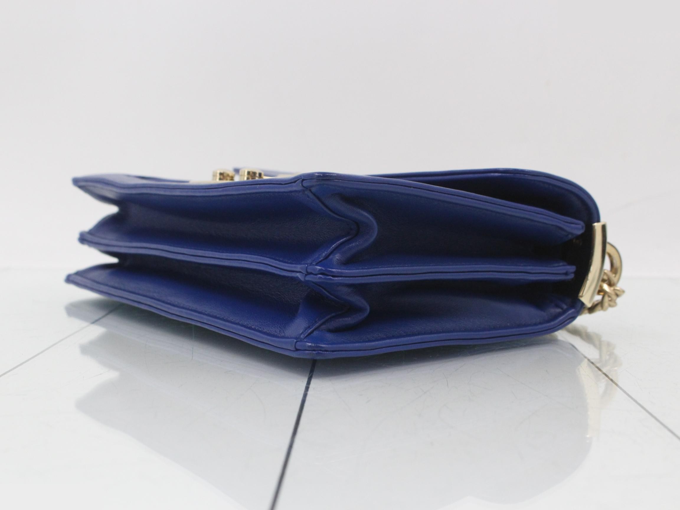 Matelassé Leather Chain Shoulder Bag, Blue — view 6