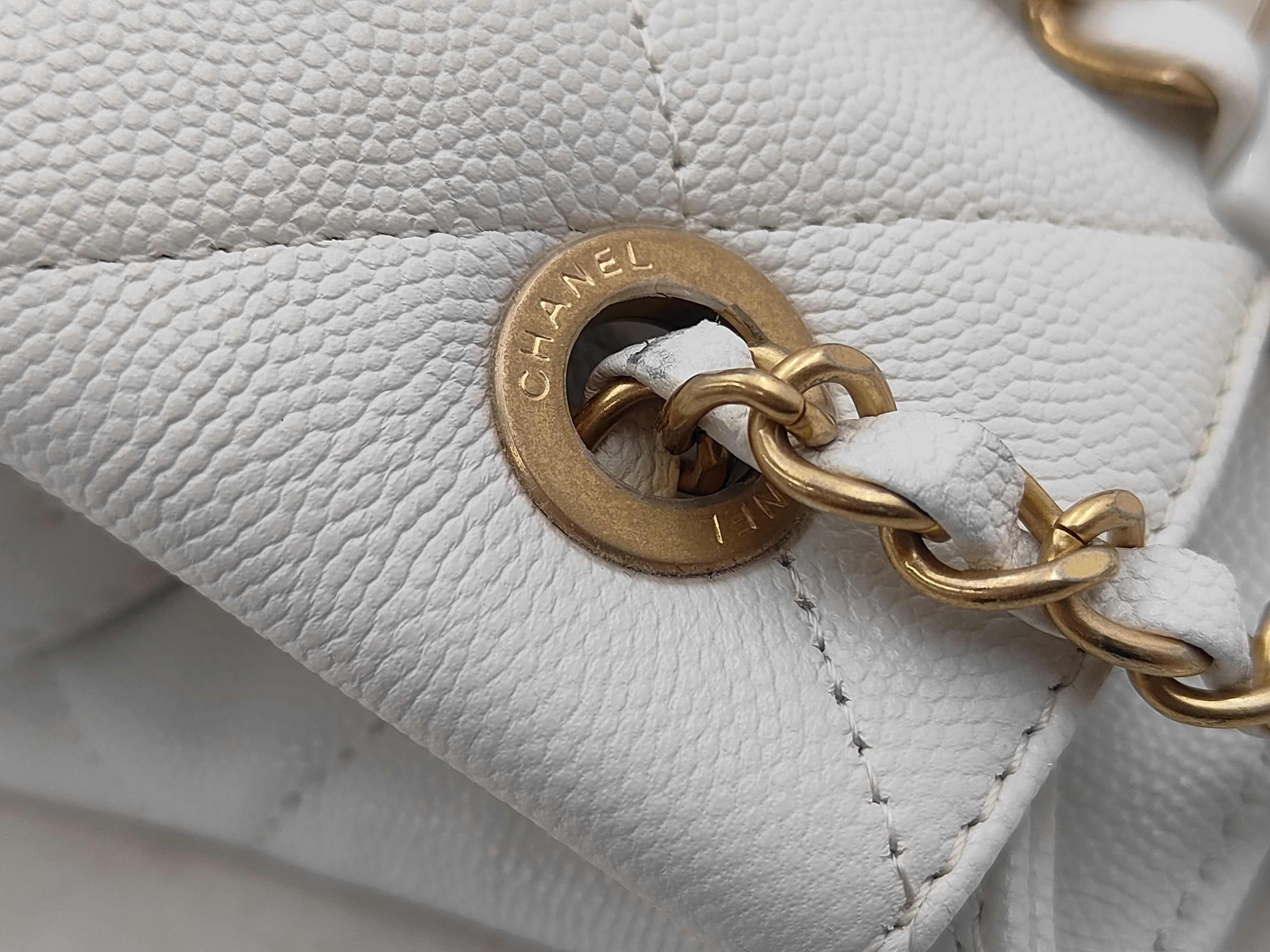 Matelassé Chain Handbag, Caviar Leather, White Bag — view 5