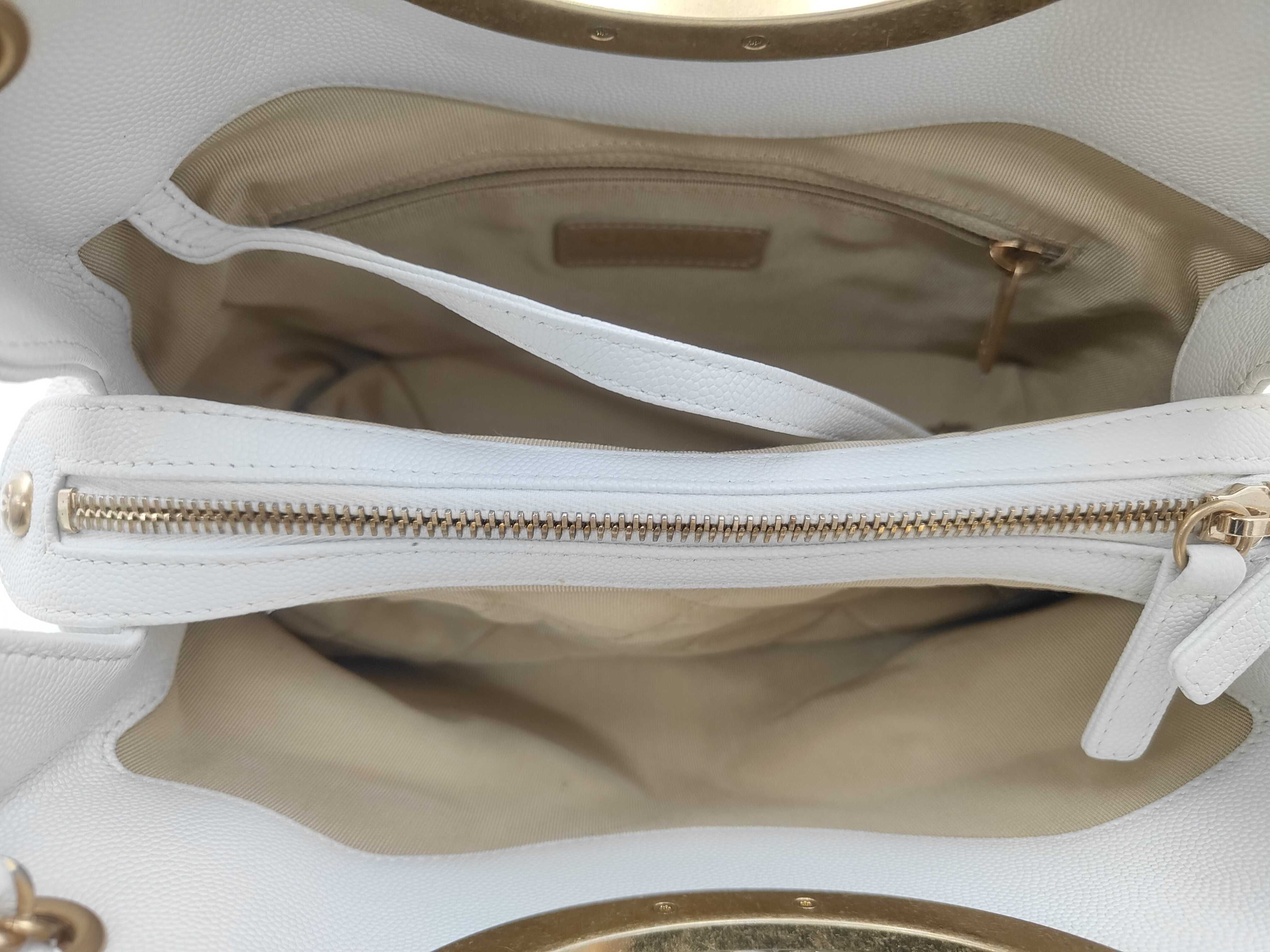 Matelassé Chain Handbag, Caviar Leather, White Bag — view 8