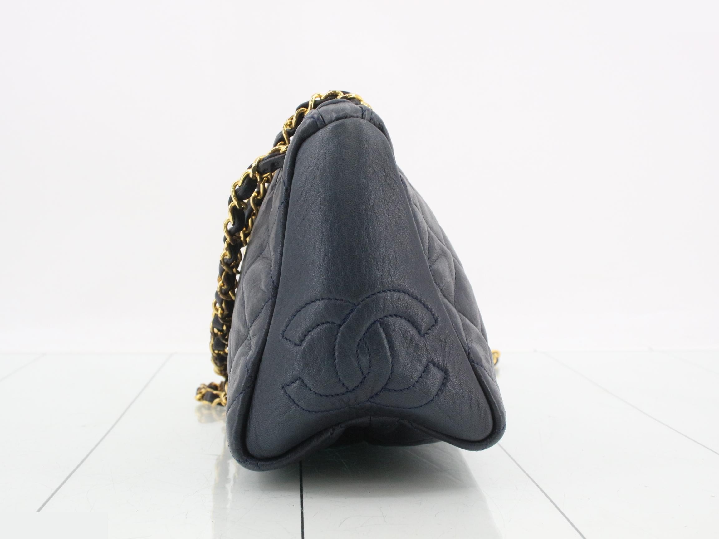 Matelassé Lambskin Chain Shoulder Bag, Navy — view 3