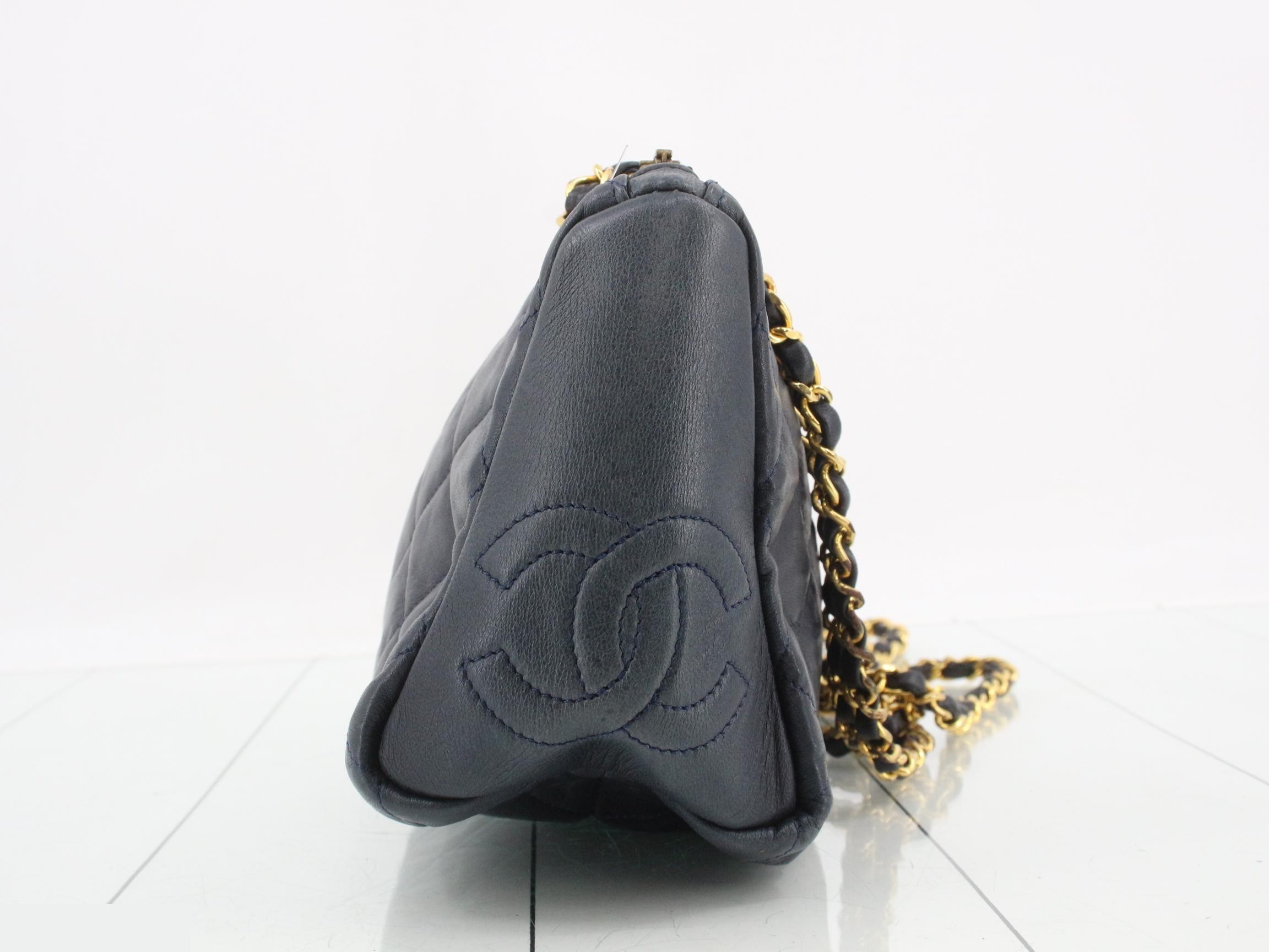 Matelassé Lambskin Chain Shoulder Bag, Navy — view 4