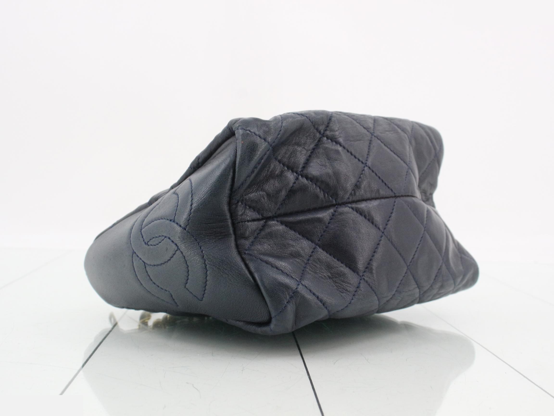 Matelassé Lambskin Chain Shoulder Bag, Navy — view 5