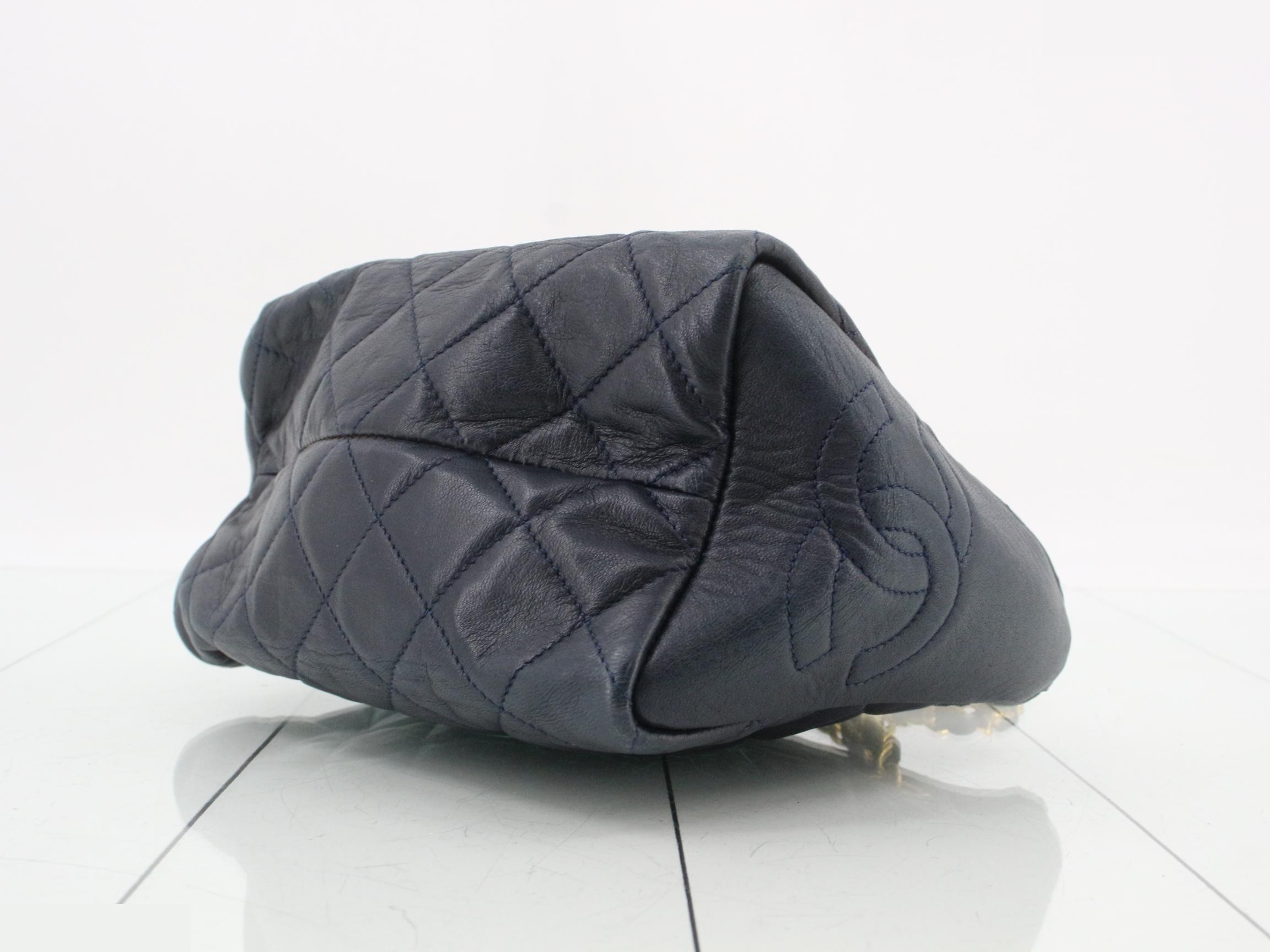 Matelassé Lambskin Chain Shoulder Bag, Navy — view 6