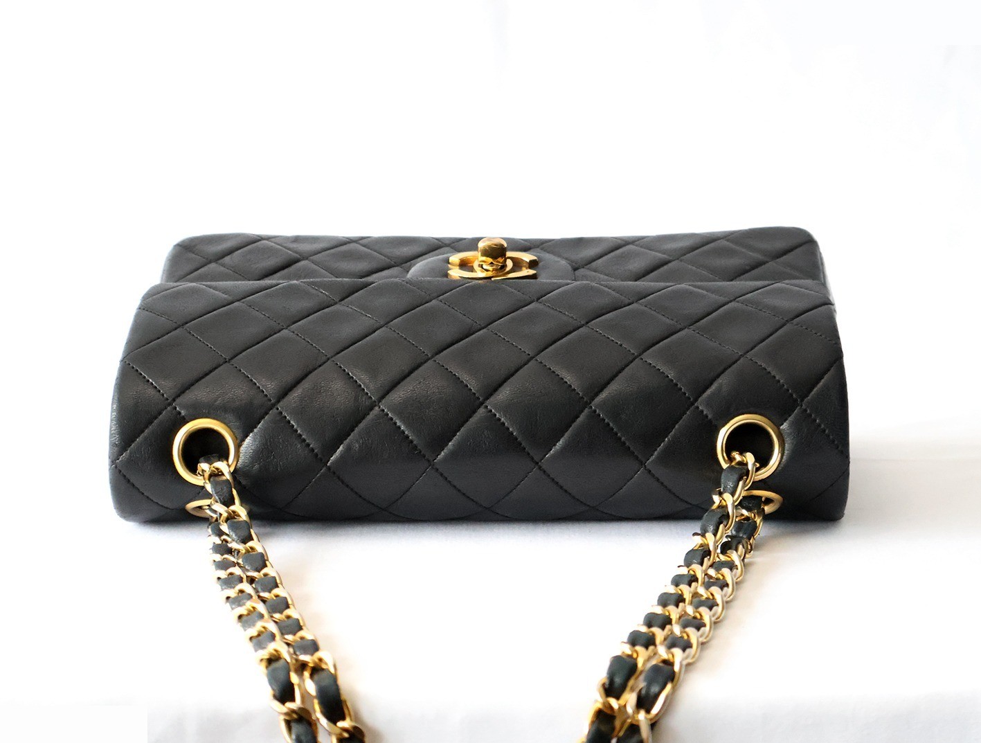 Matelassé 23 Lambskin Double Flap Double Chain Shoulder Bag, Black — view 8