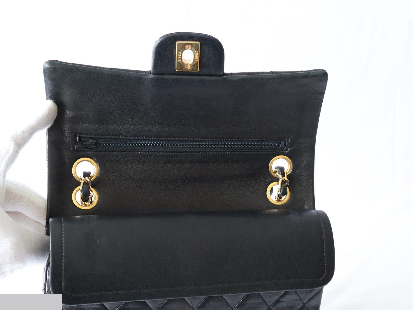 Matelassé 23 Lambskin Double Flap Double Chain Shoulder Bag, Black — view 10