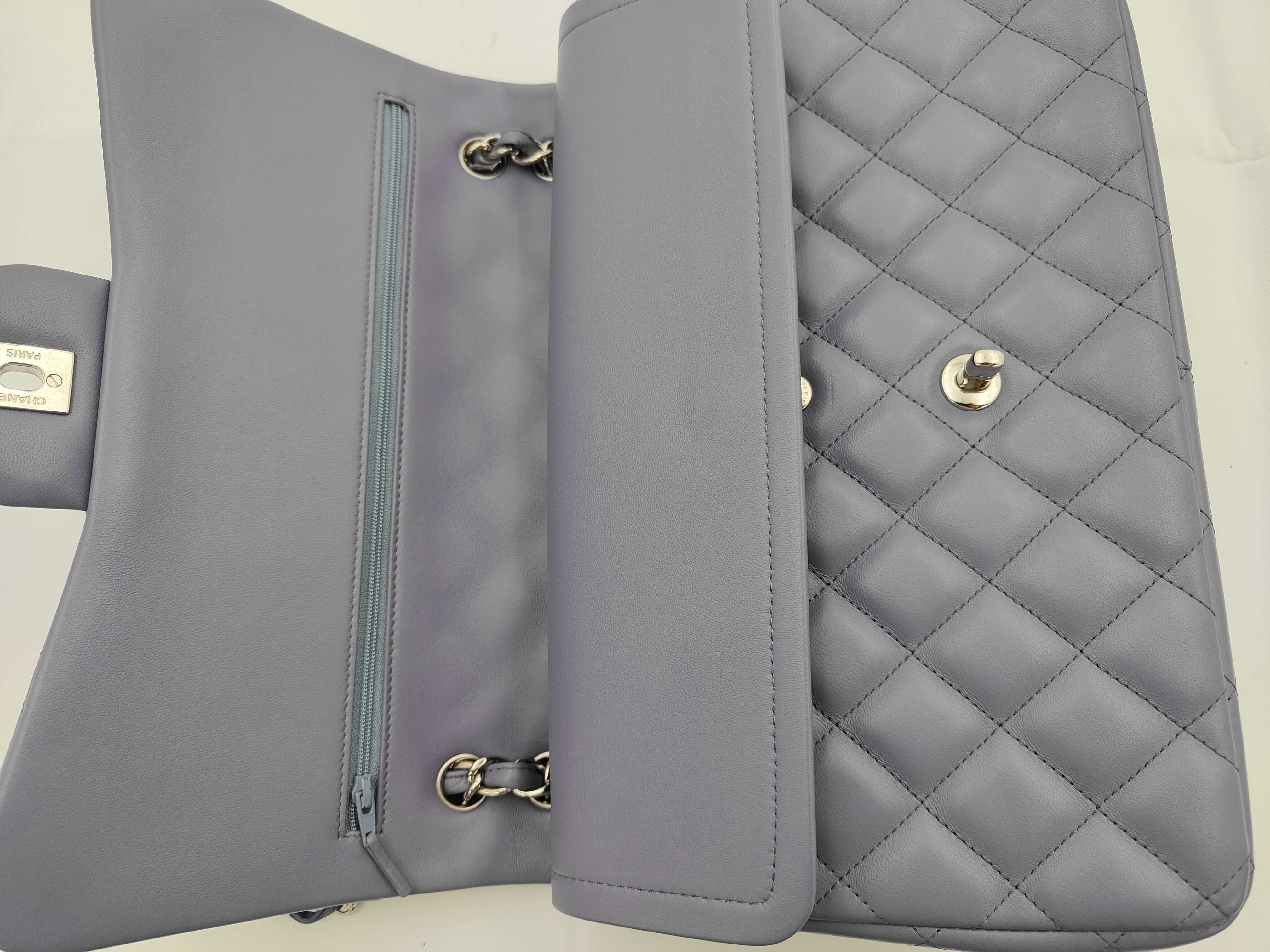 Matelassé 30 Double Flap Chain Shoulder Bag, Lambskin, Light Purple — view 13