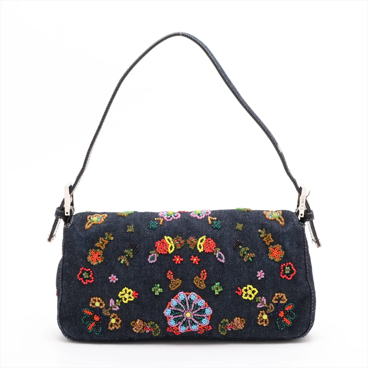 [Individually packaged] Fendi Mamma Bucket Denim x Beaded Shoulder Bag, Navy — view 2