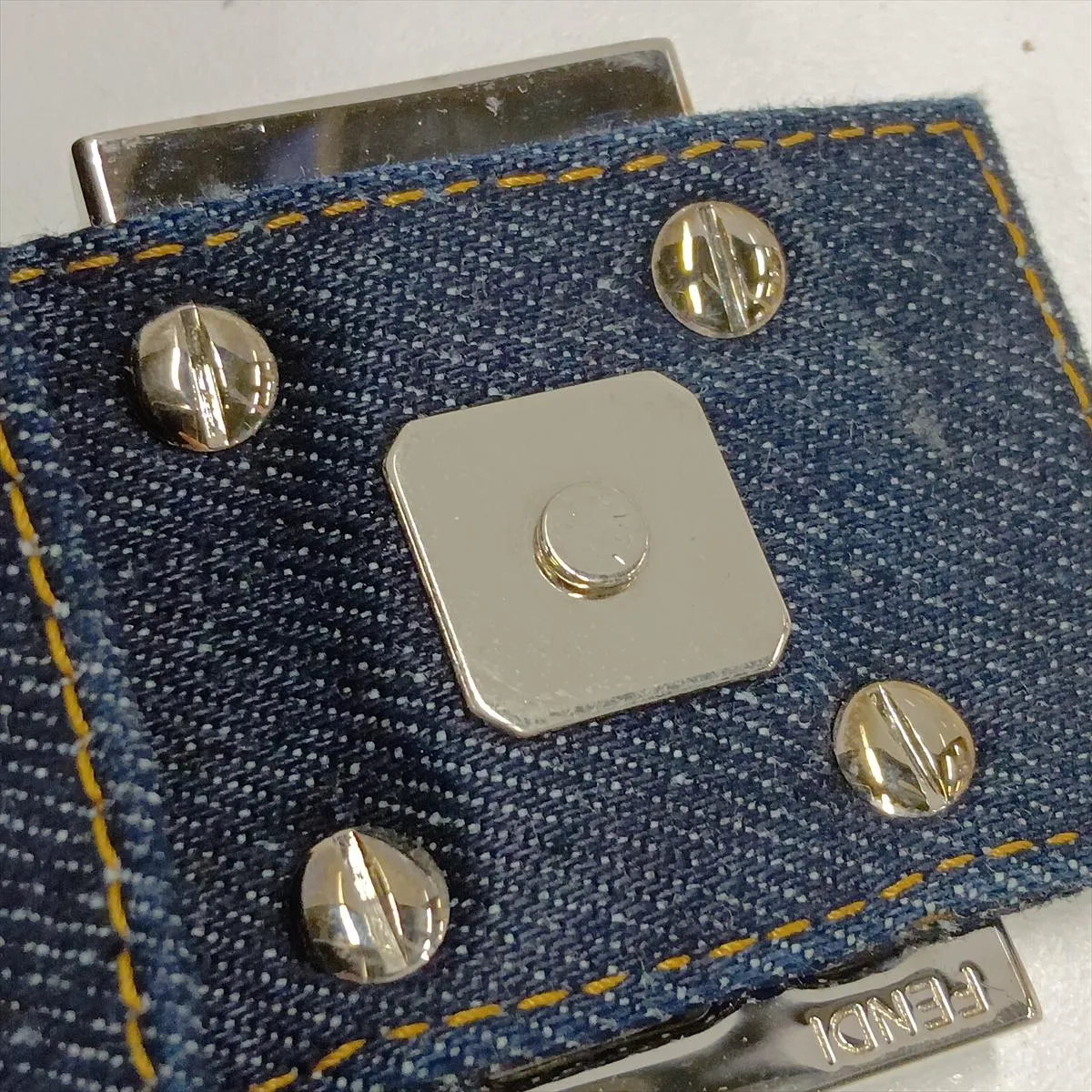 [Individually packaged] Fendi Mamma Bucket Denim x Beaded Shoulder Bag, Navy — view 12